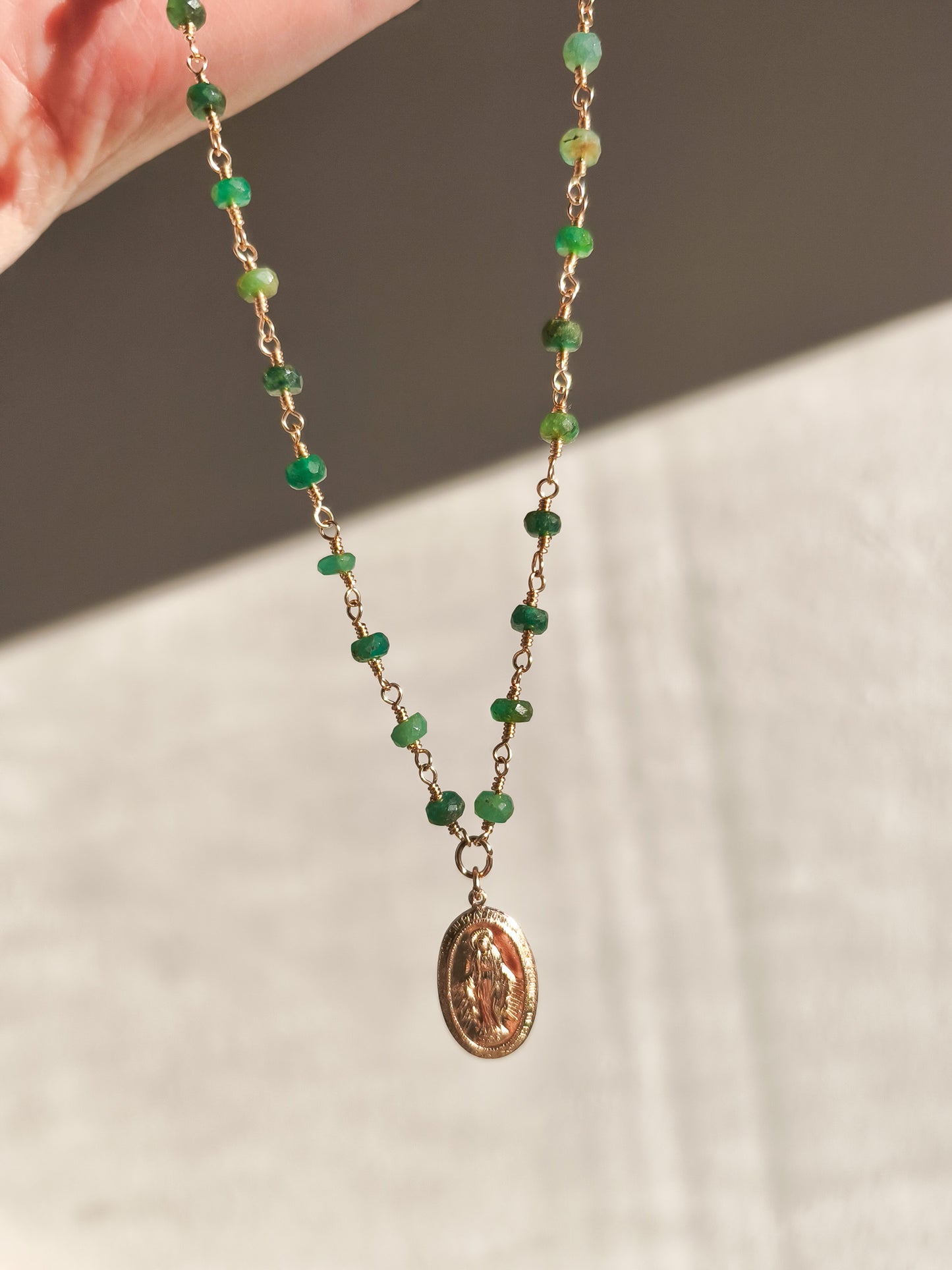 Emerald Madonna necklace - 14k gold filled