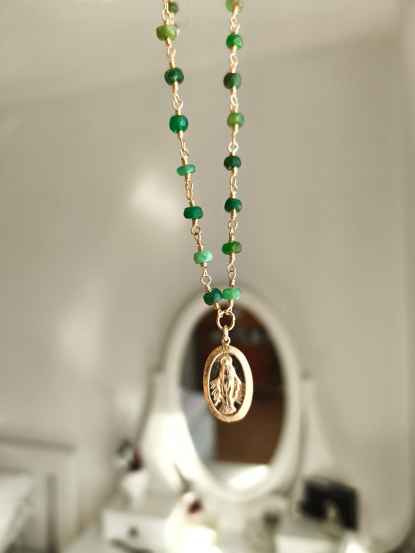 Emerald Madonna necklace - 14k gold filled