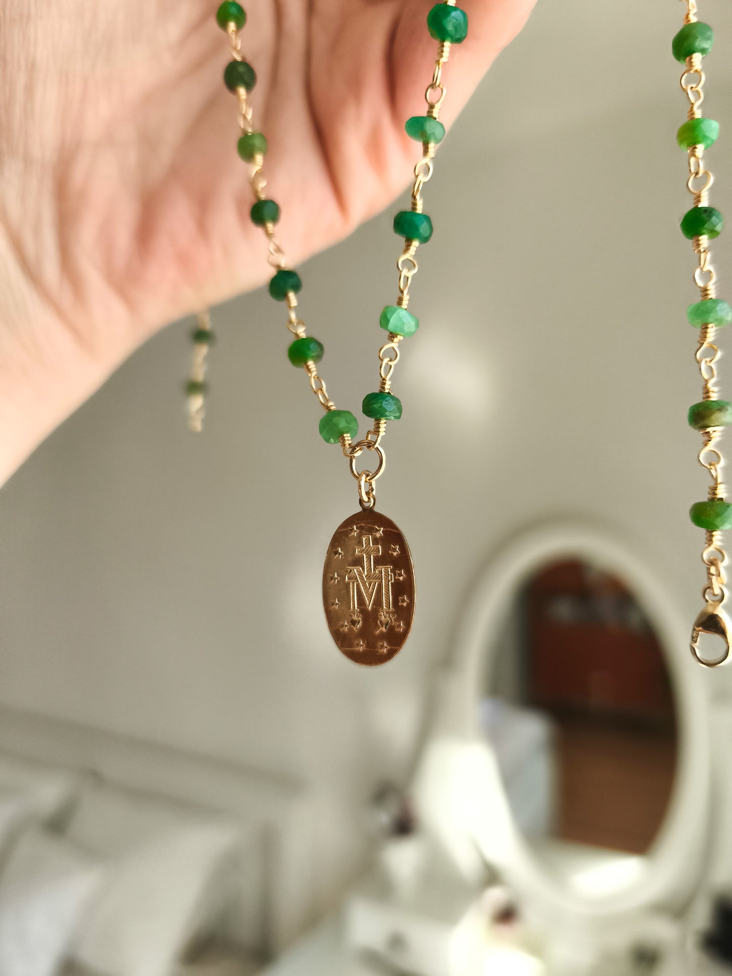 Emerald Madonna necklace - 14k gold filled