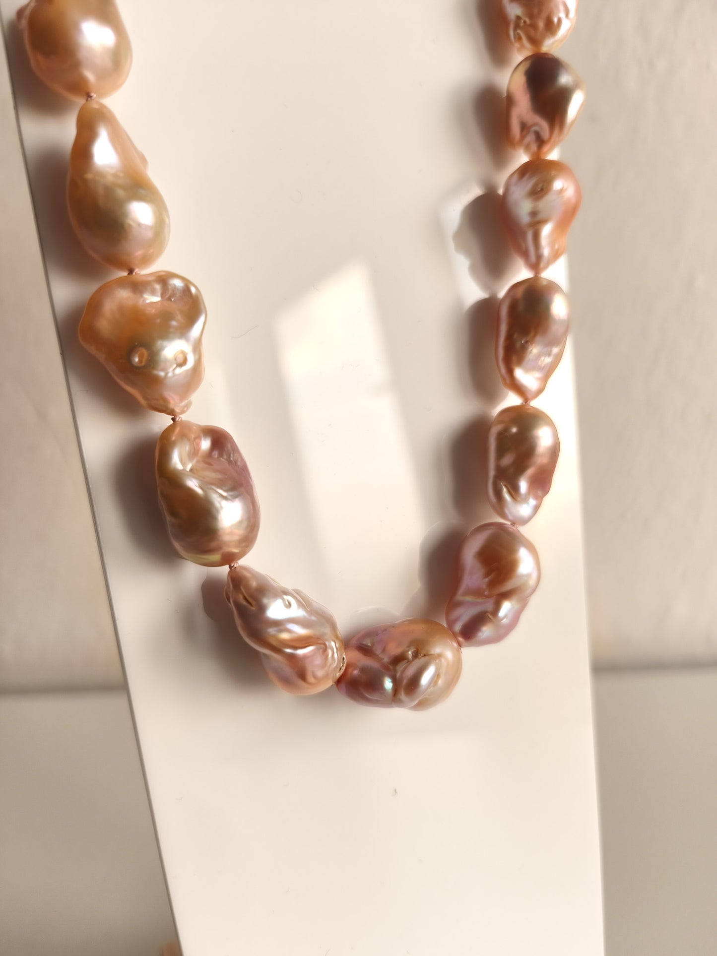Peach pink flameball pearl necklace