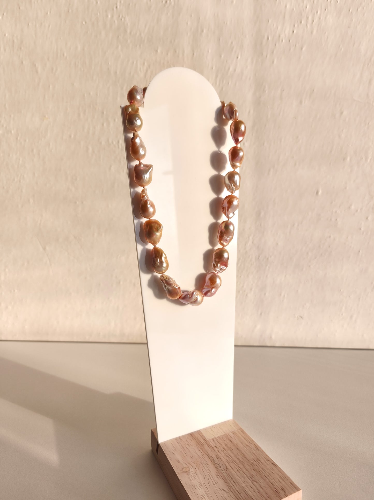 Peach pink flameball pearl necklace
