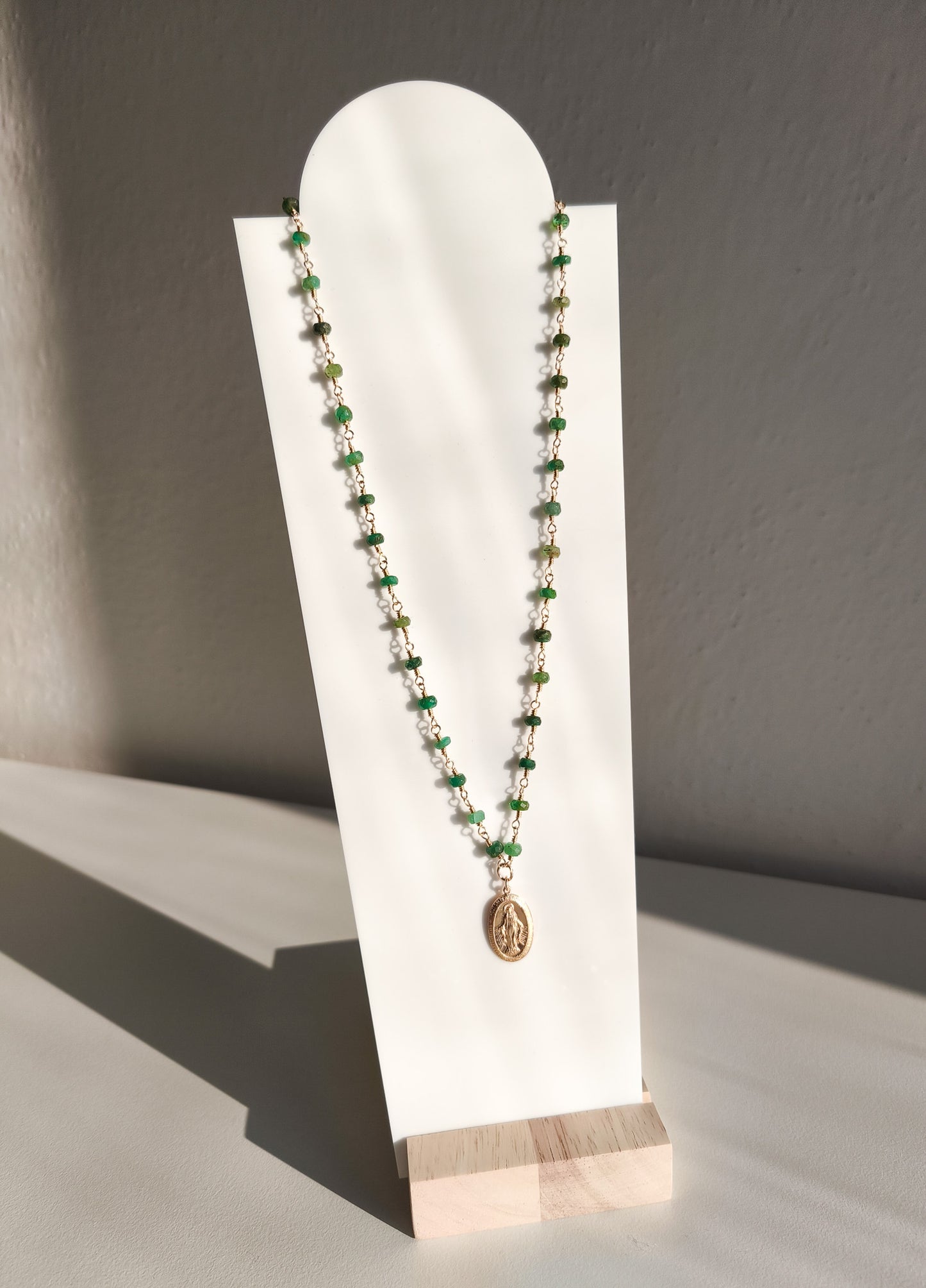 Emerald Madonna necklace - 14k gold filled