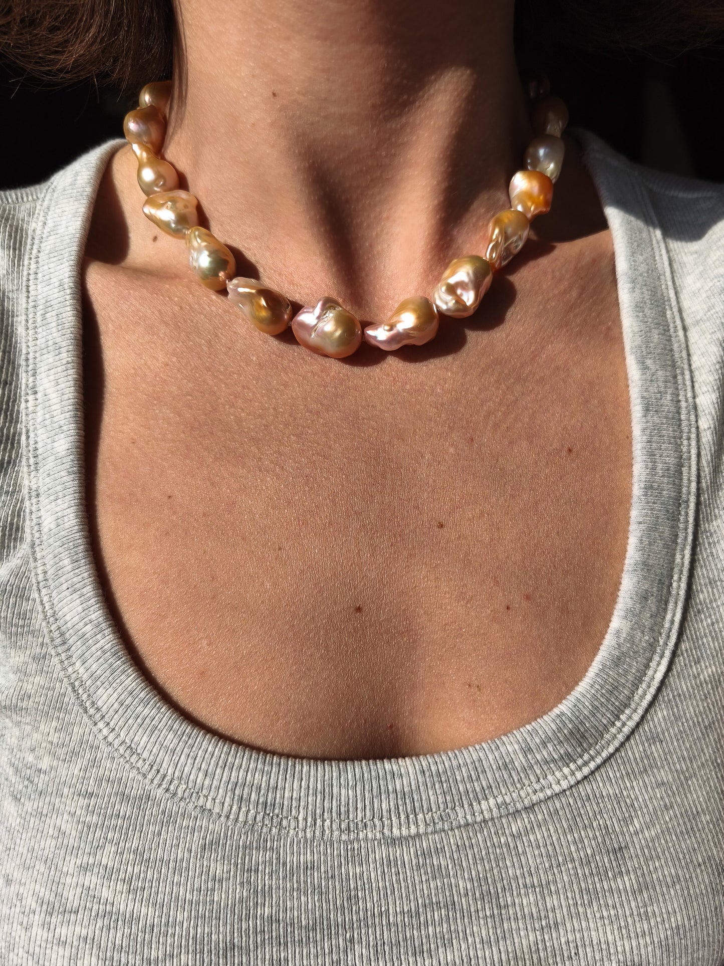 Peach pink flameball pearl necklace