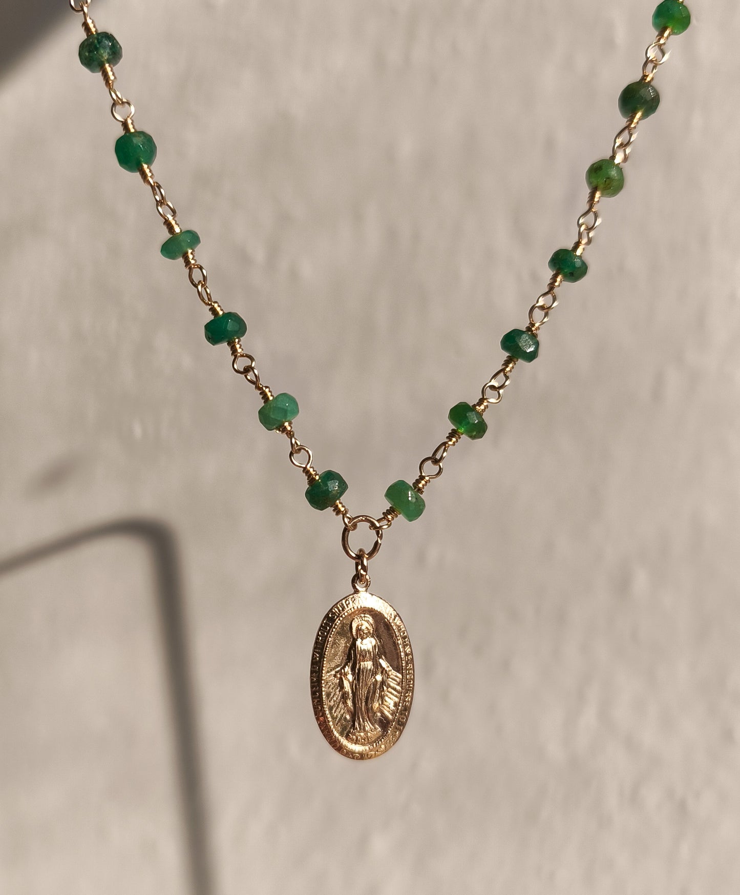 Emerald Madonna necklace - 14k gold filled