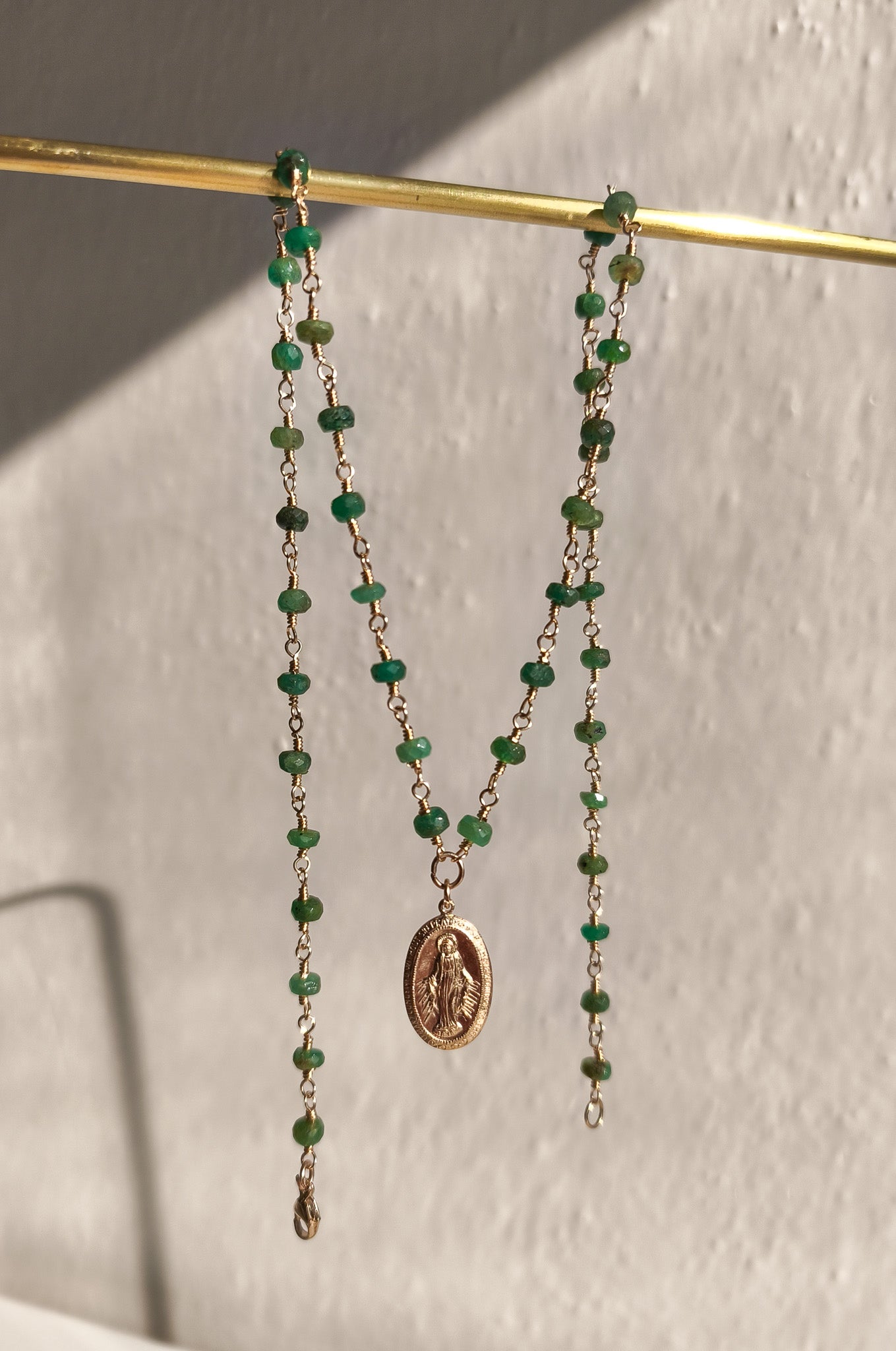 Emerald Madonna necklace - 14k gold filled