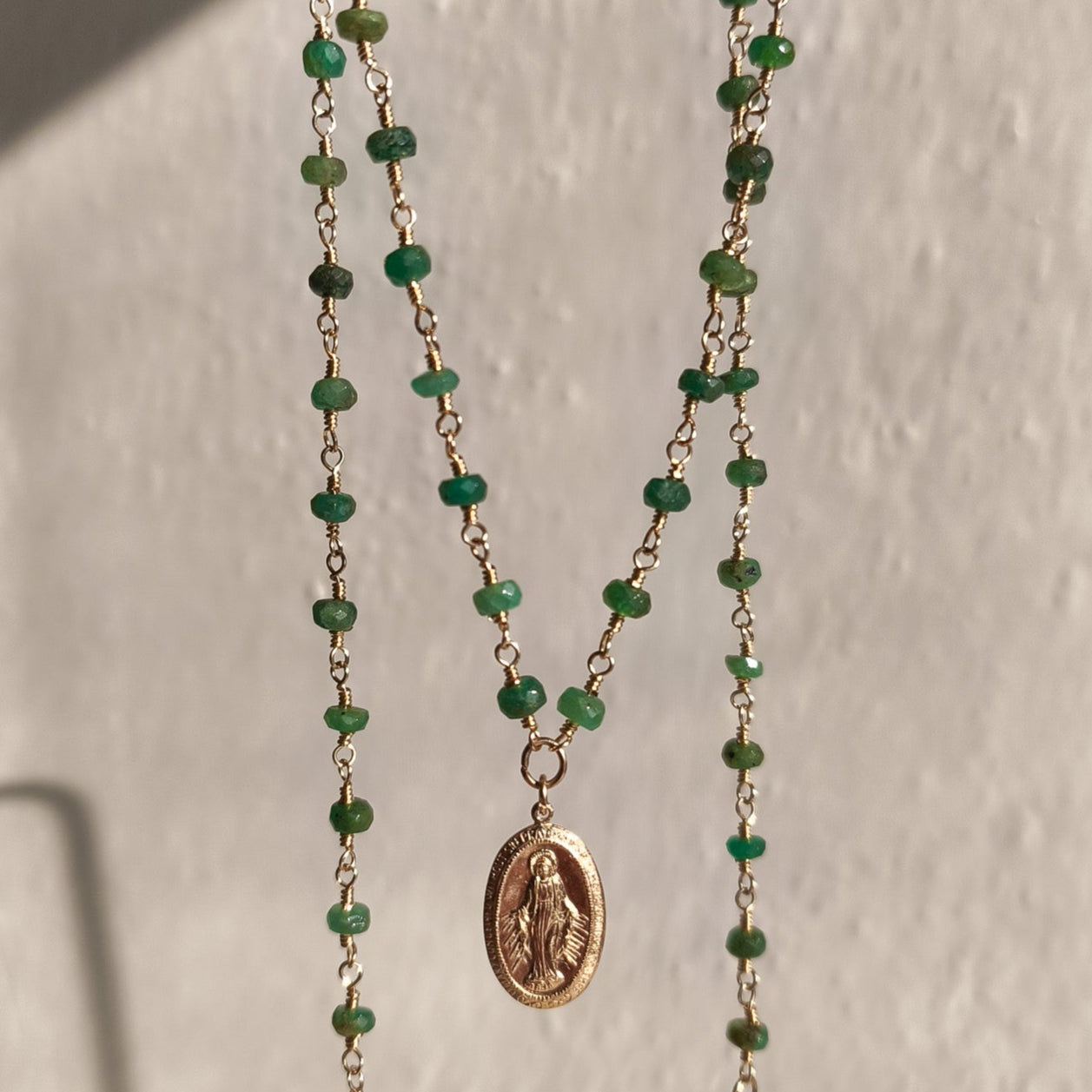 Emerald Madonna necklace - 14k gold filled