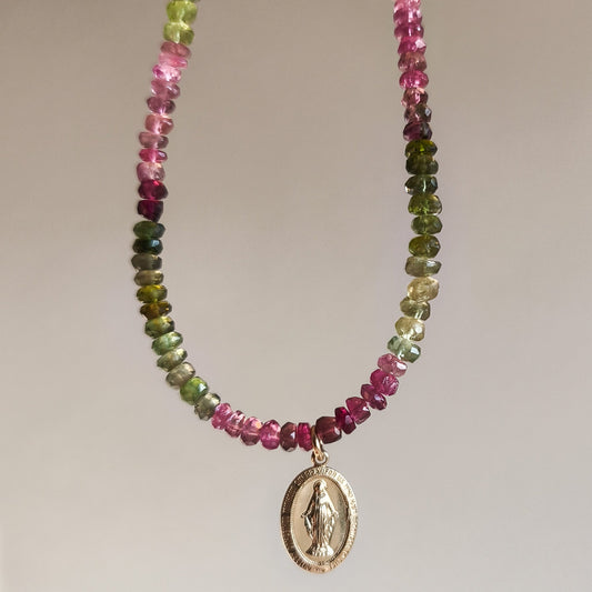 Tourmaline necklace with Madonna