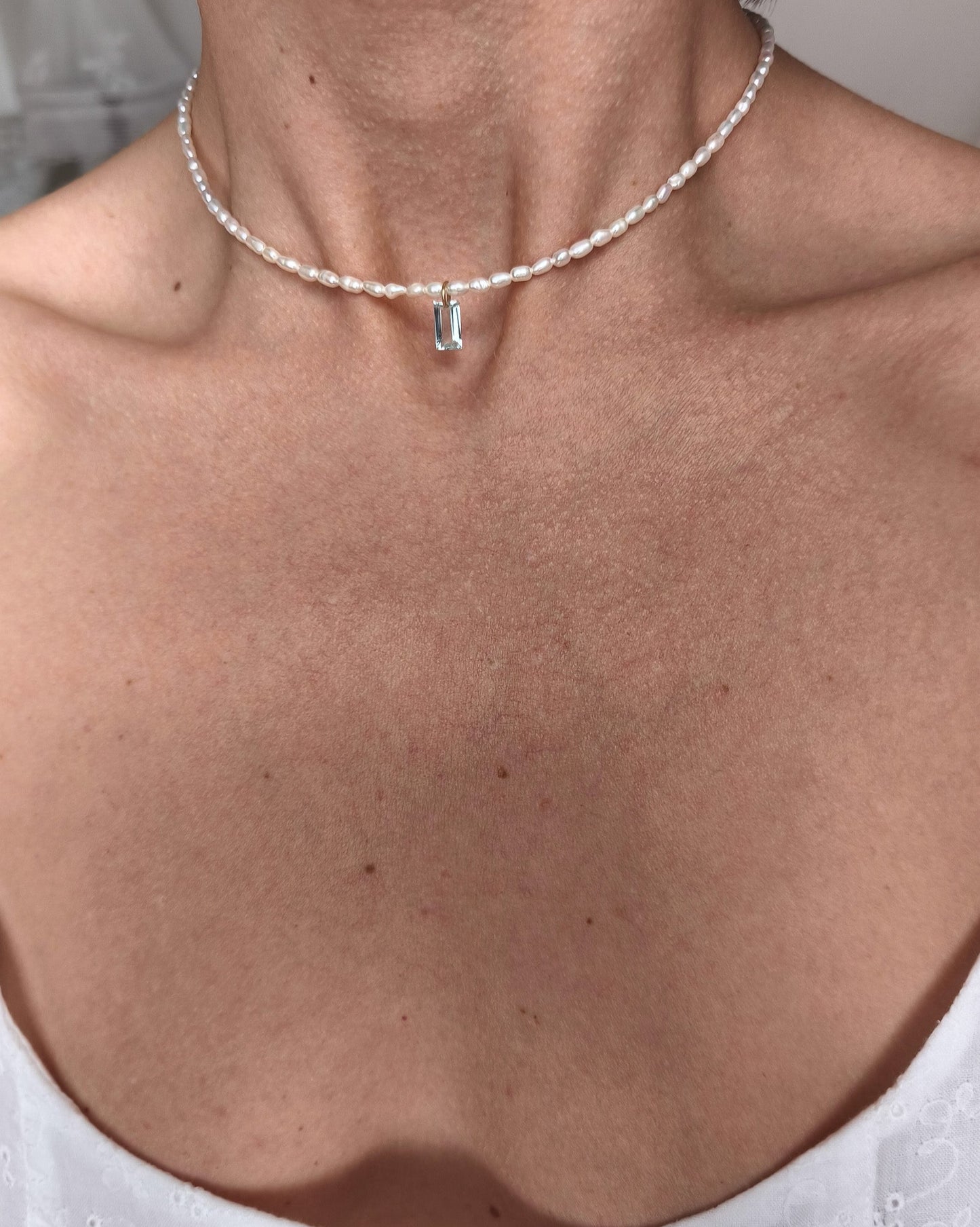 Pearl and aquamarine necklace