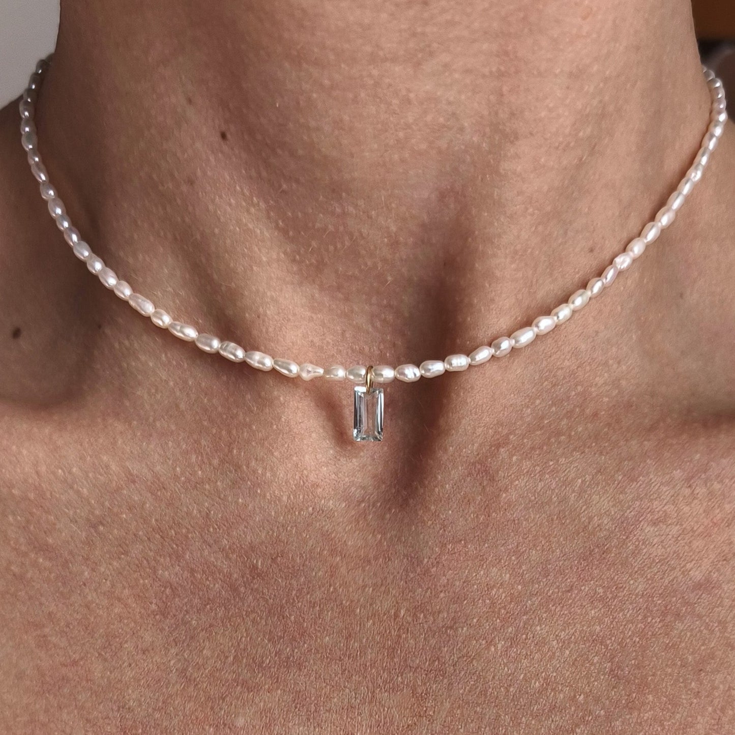 Pearl and aquamarine necklace