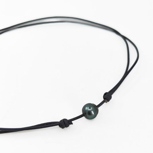 Náhrdelník Triton - tahitská perla, černá kůže 1,5 mm