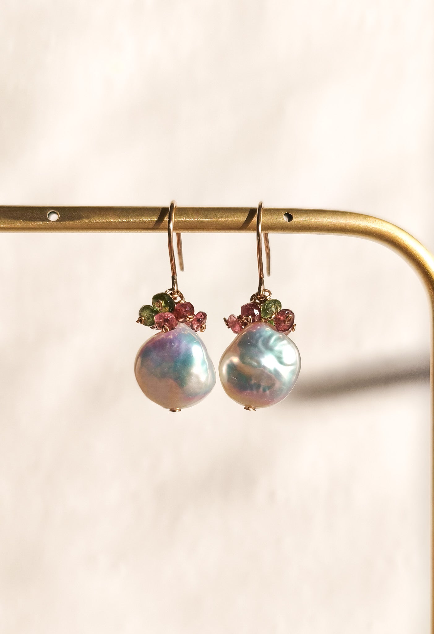 Pearl and tourmaline earrings - 14k gold filled