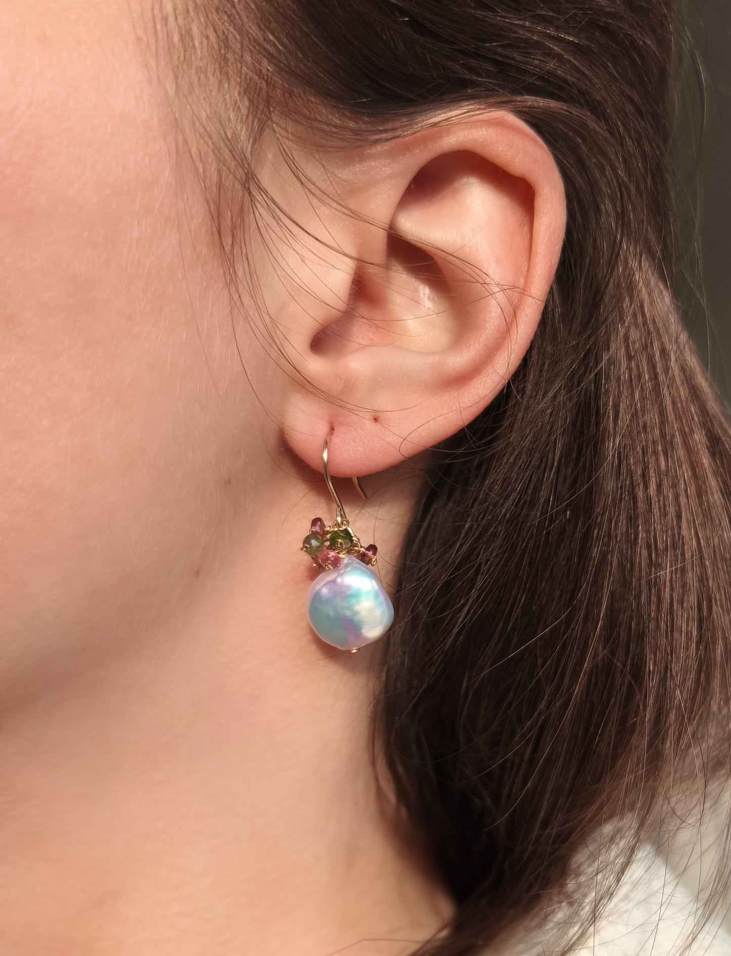 Pearl and tourmaline earrings - 14k gold filled