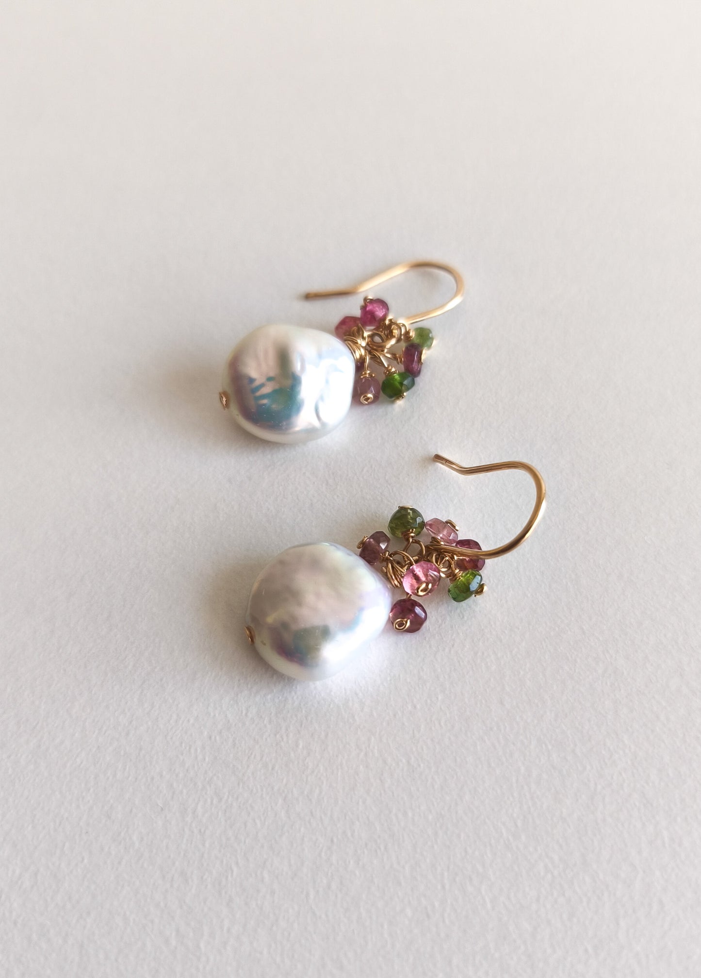 Pearl and tourmaline earrings - 14k gold filled