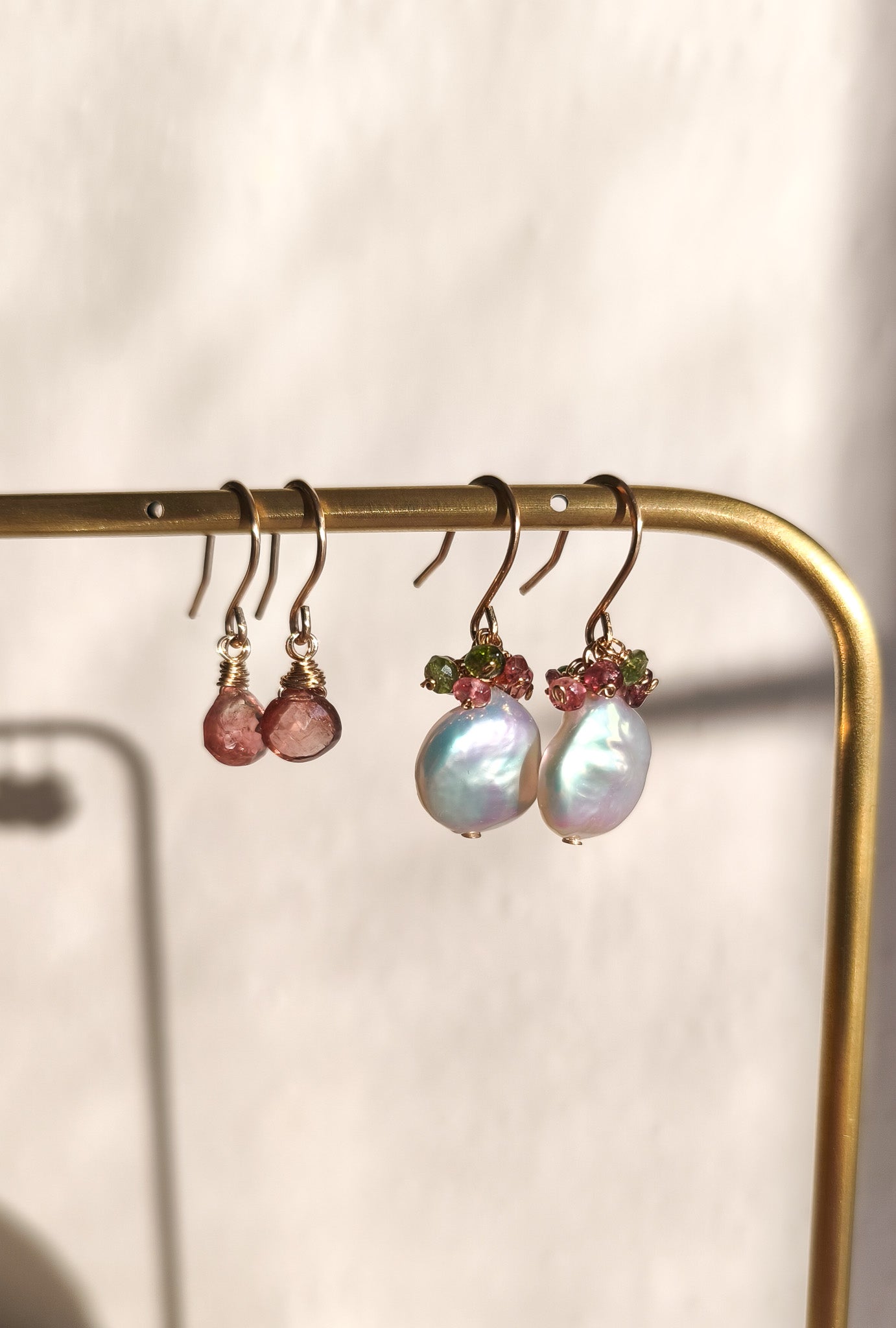 Pearl and tourmaline earrings - 14k gold filled