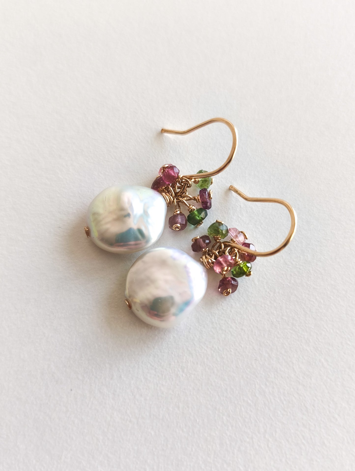Pearl and tourmaline earrings - 14k gold filled
