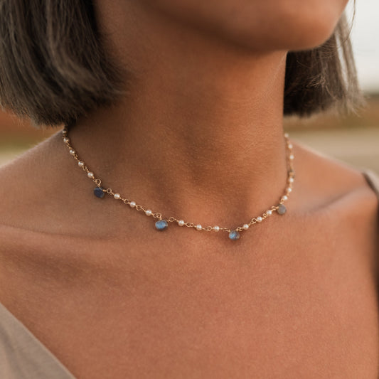 Labradorite and pearl necklace