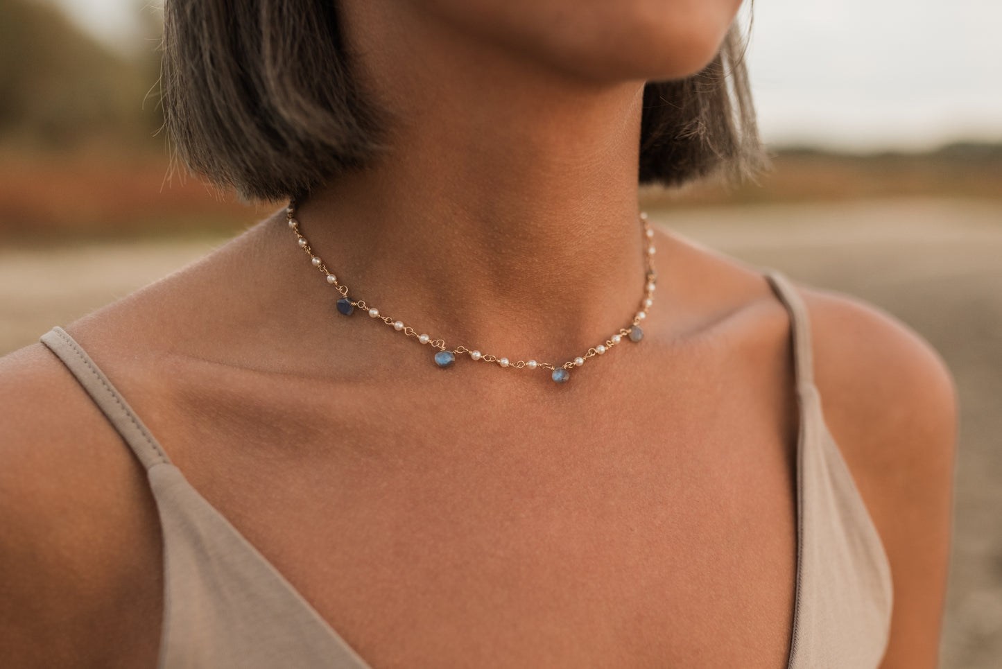 Labradorite and pearl necklace