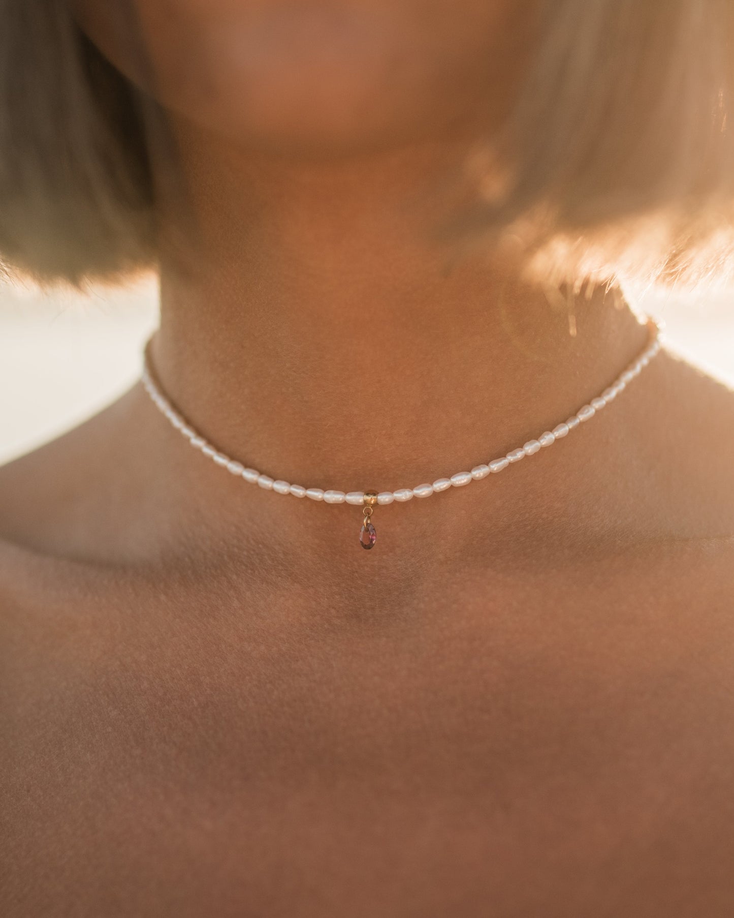 Pearl and rhodolite necklace