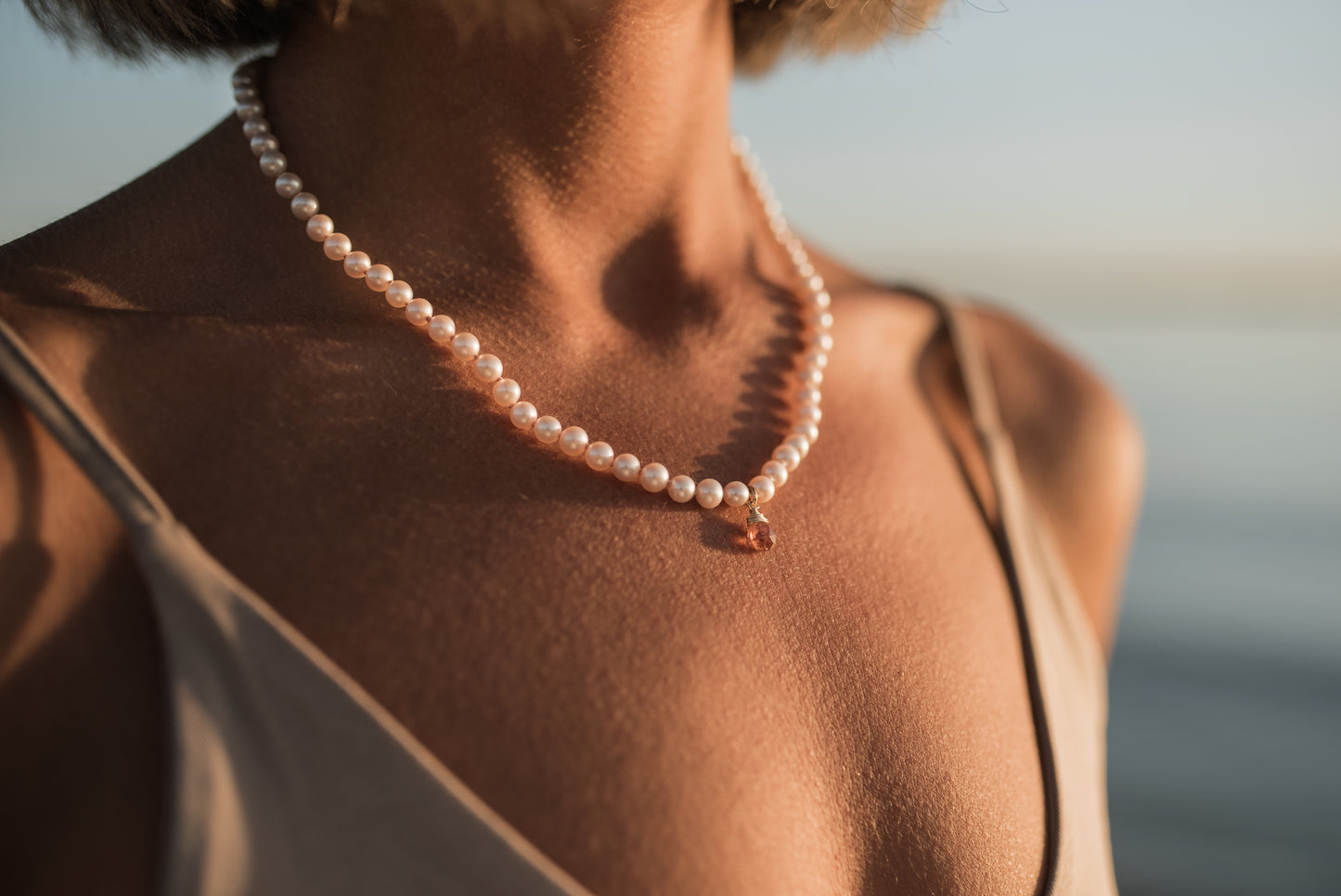 Pink tourmaline and pearl necklace