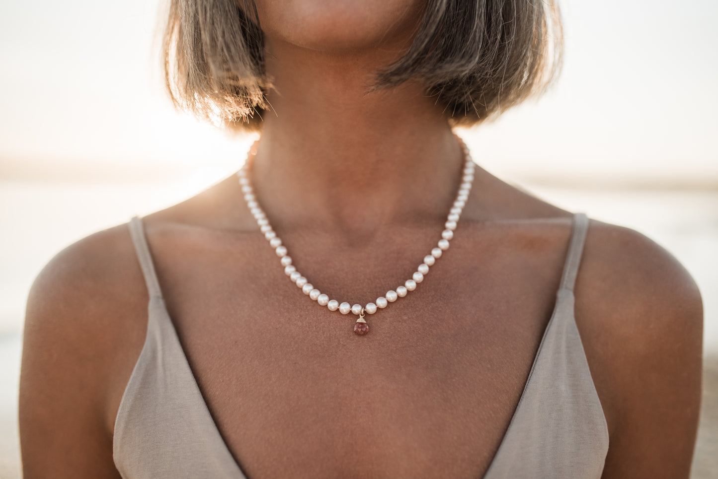 Pink tourmaline and pearl necklace