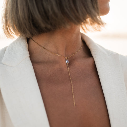 Y necklace with aquamarine