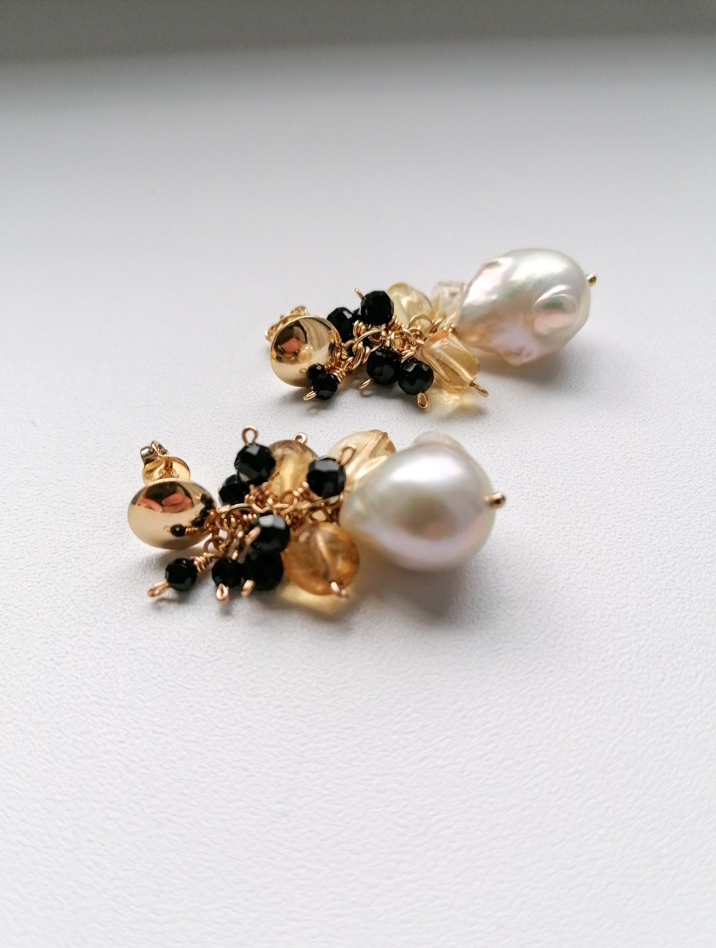 Jeweled flameball pearl earrings