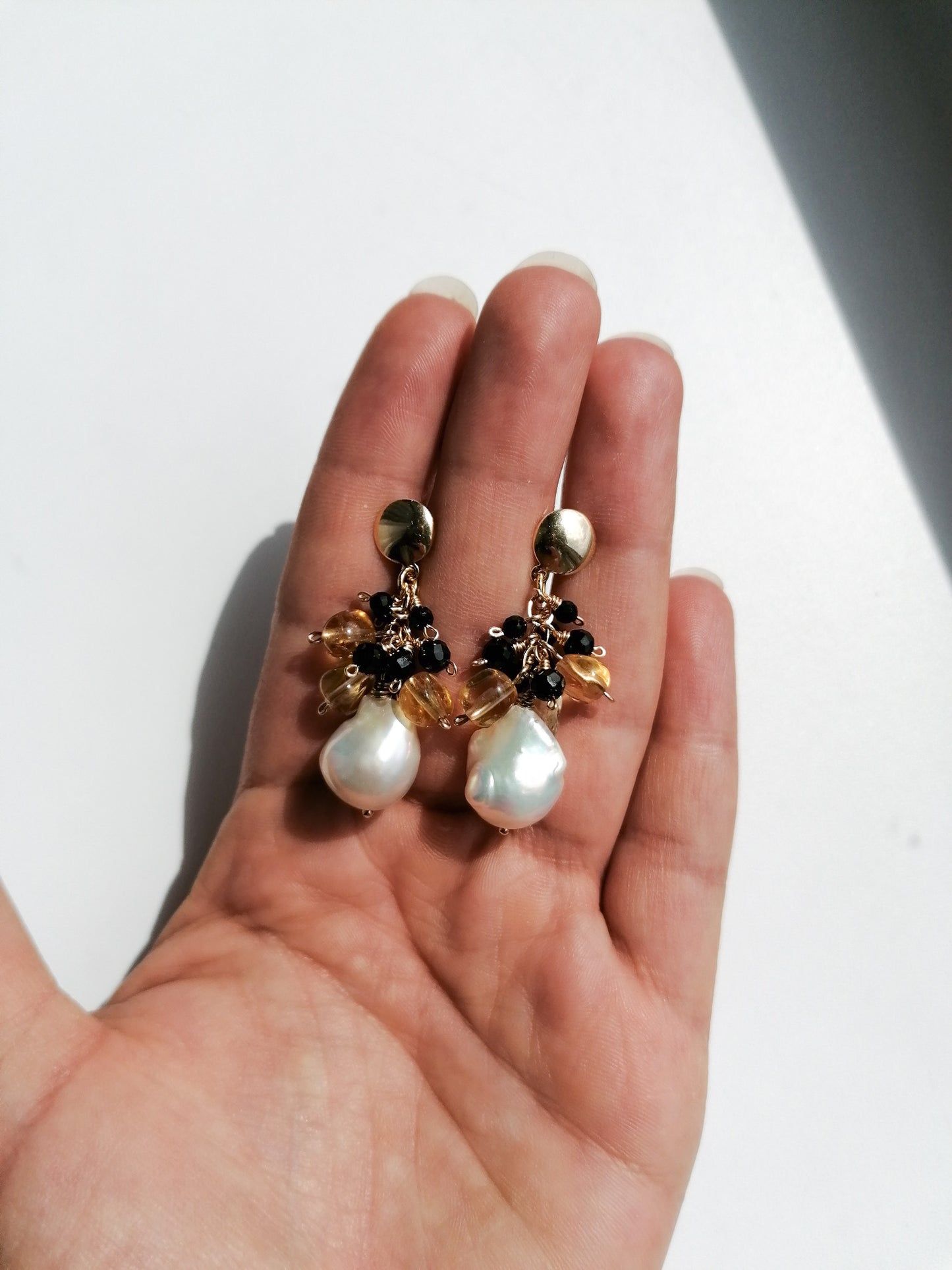 Jeweled flameball pearl earrings