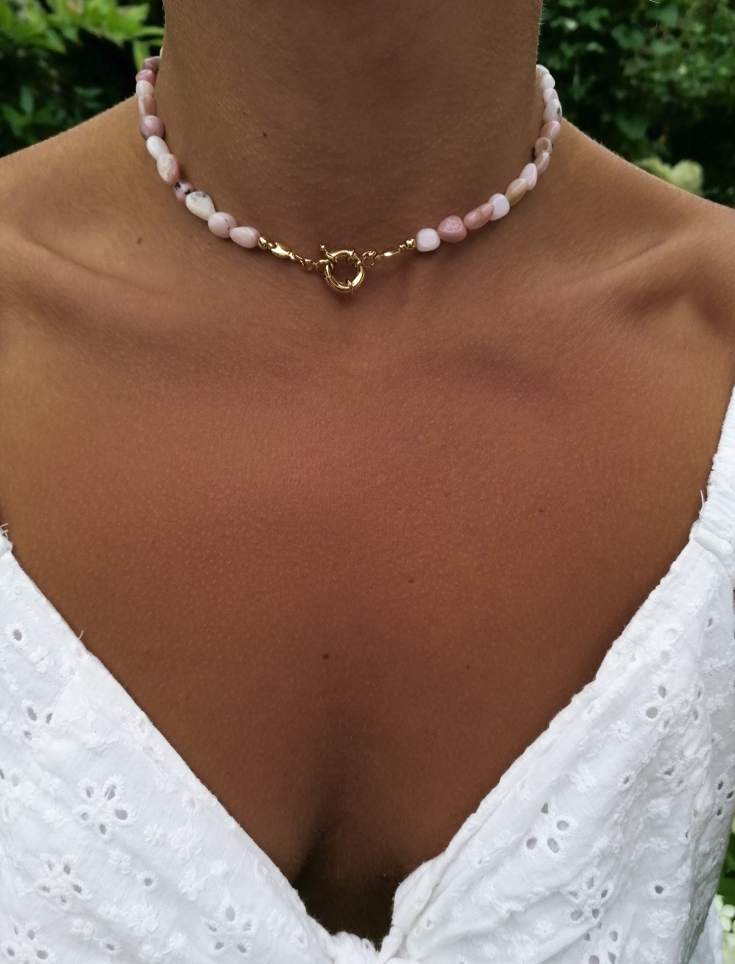 Pink opal necklace