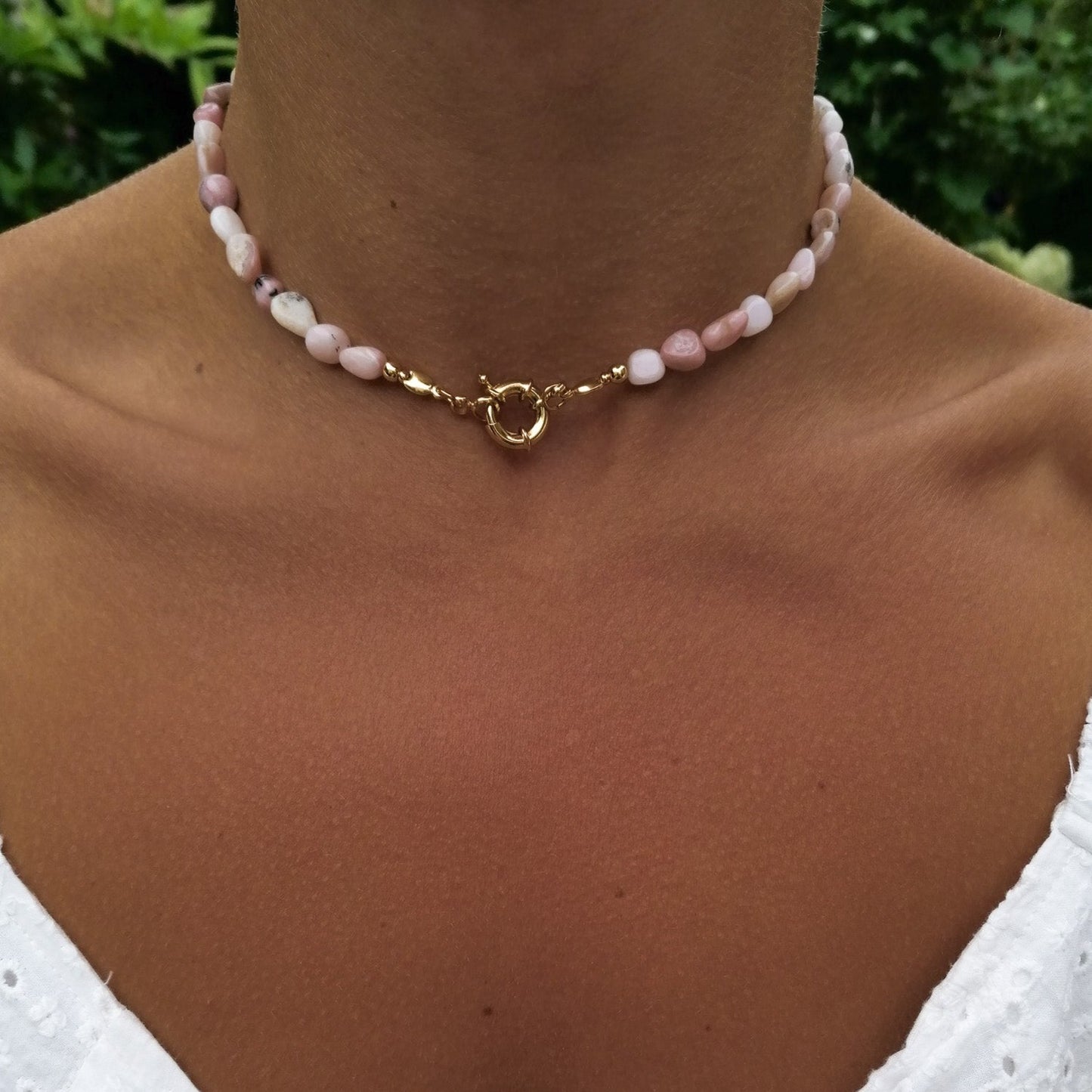 Pink opal necklace