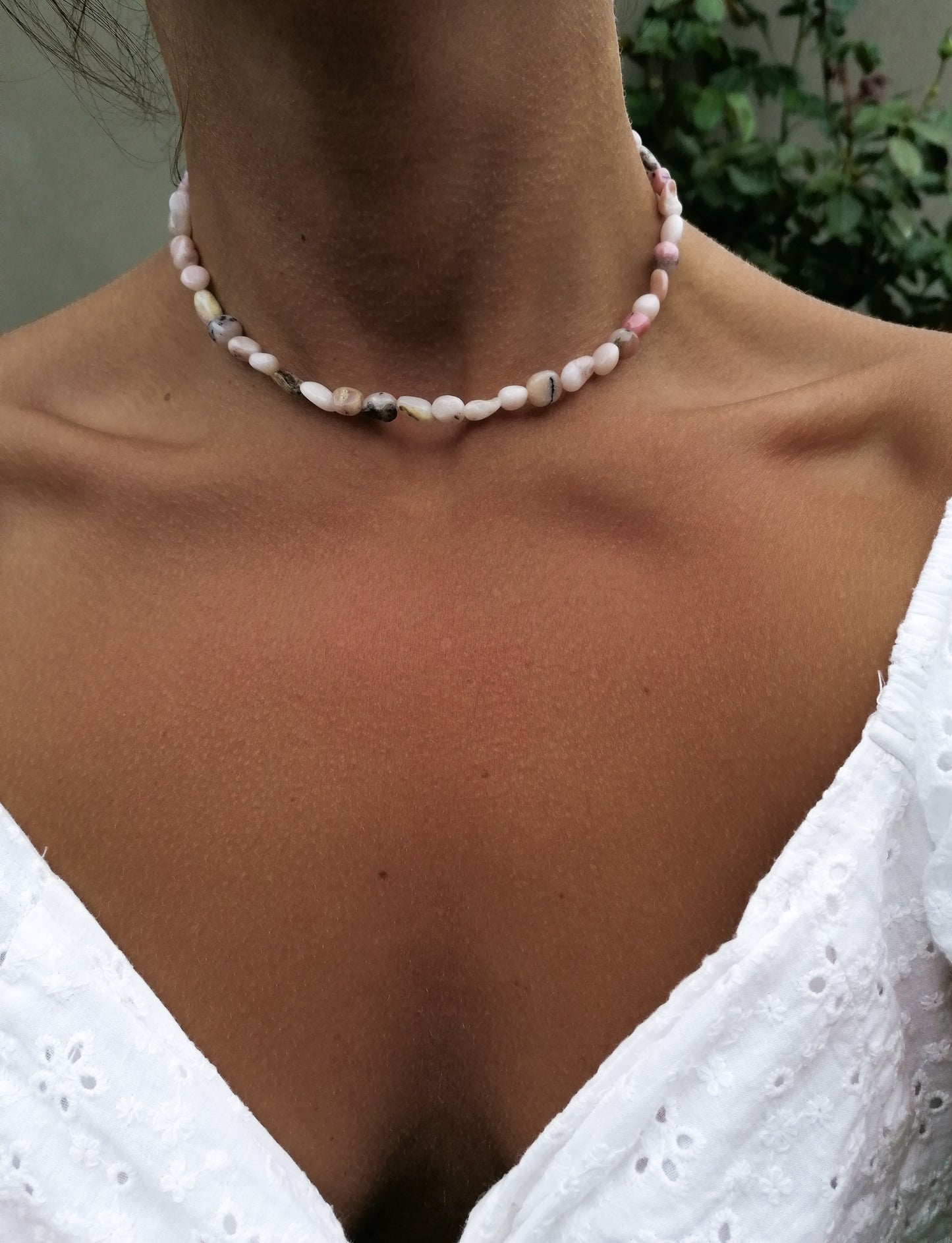 Pink opal necklace