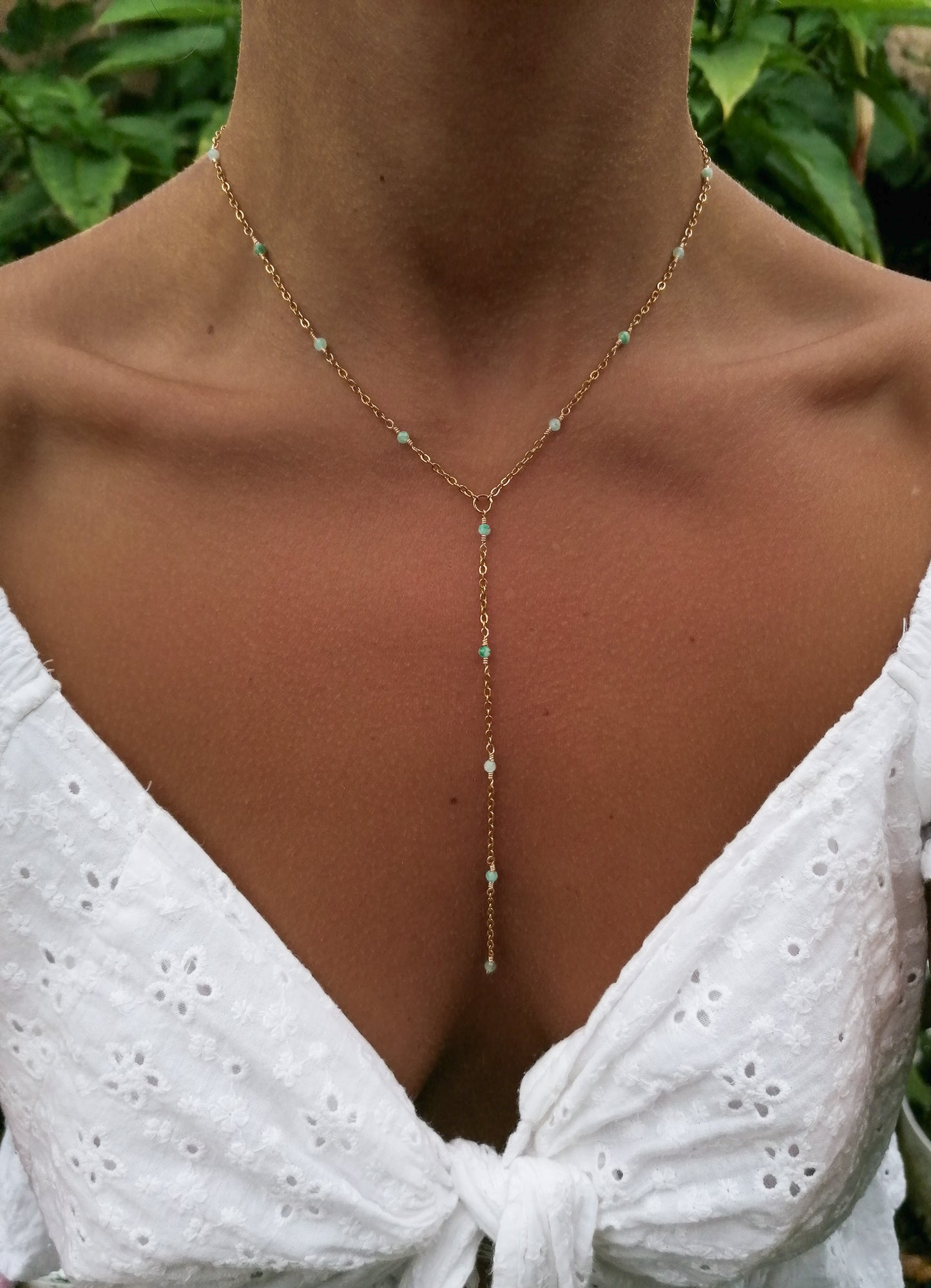 Amazonite Y necklace