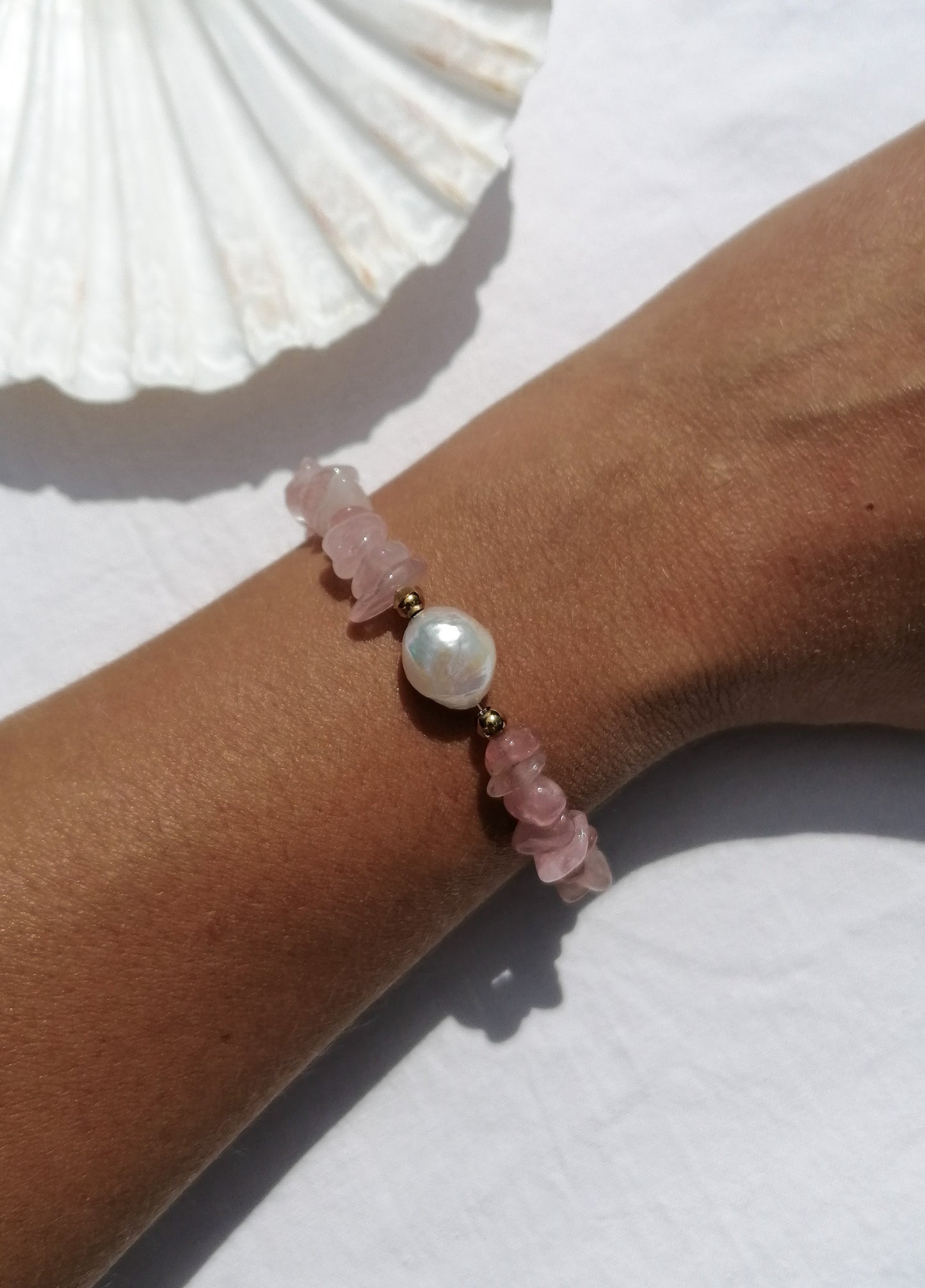 Rose quartz and pearl bracelet