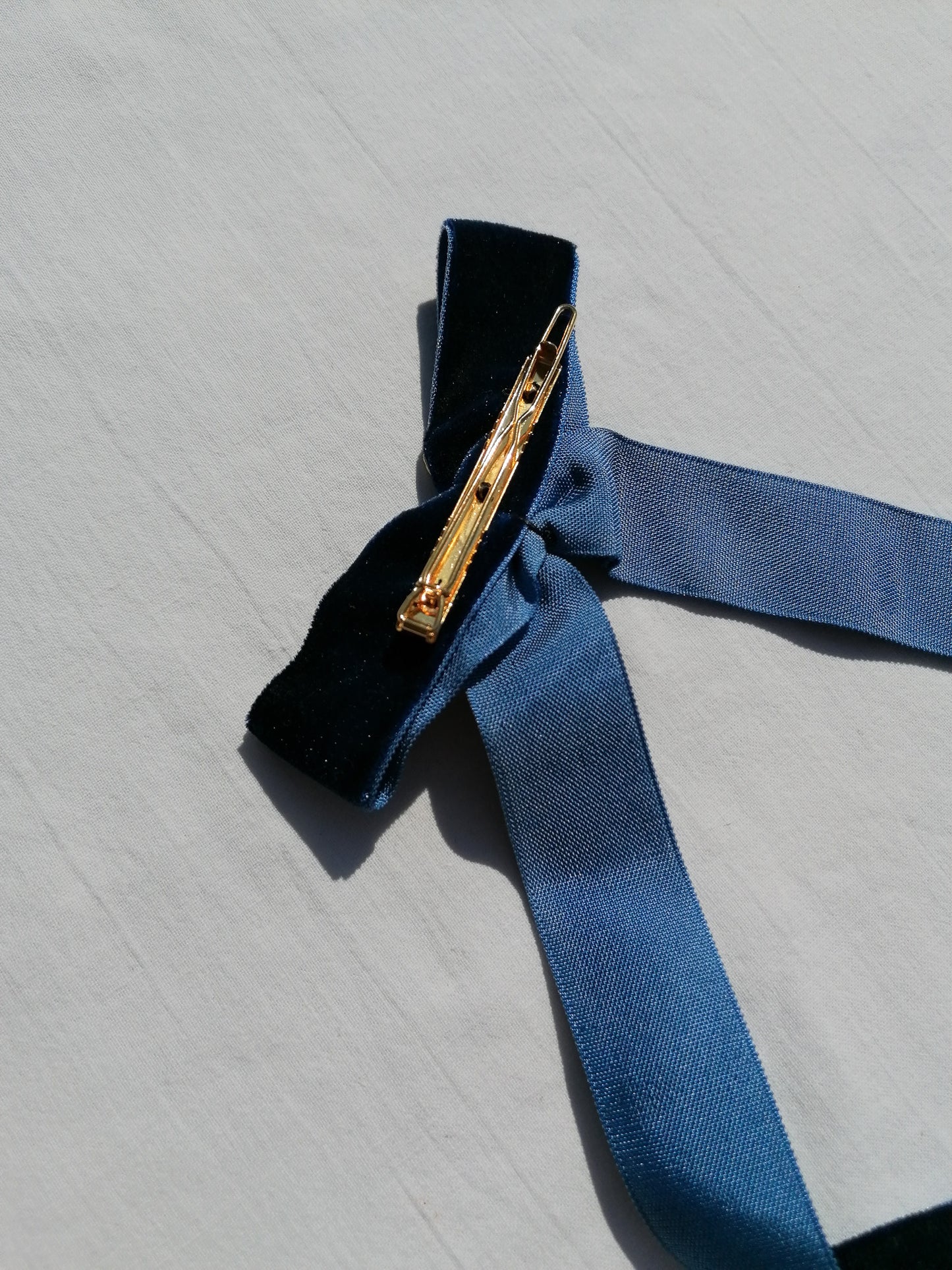 Gold leaf navy hair bow