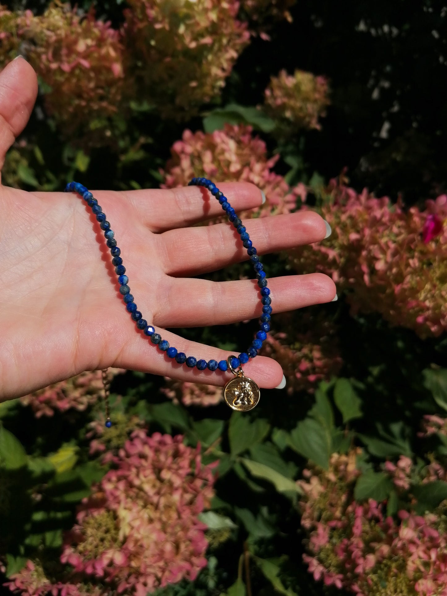 Lapis lazuli angel coin necklace