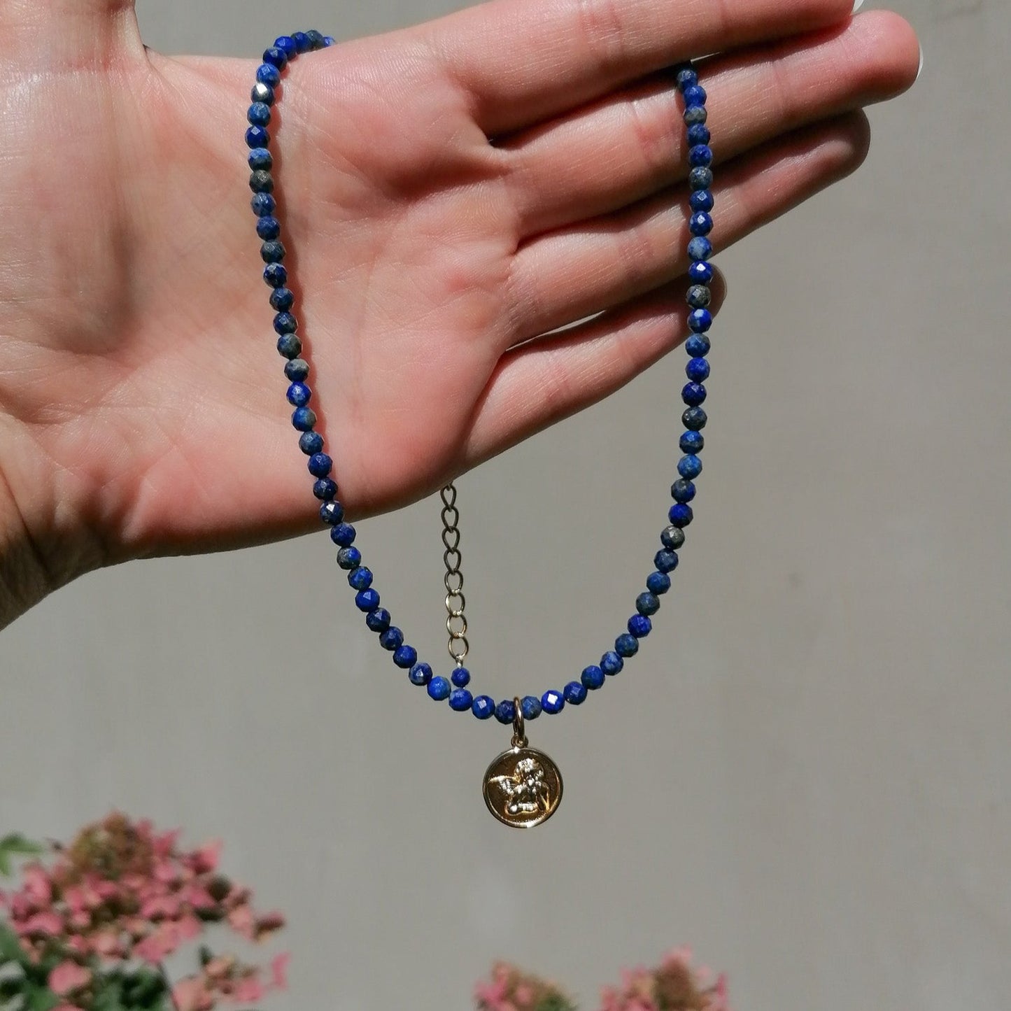 Lapis lazuli angel coin necklace