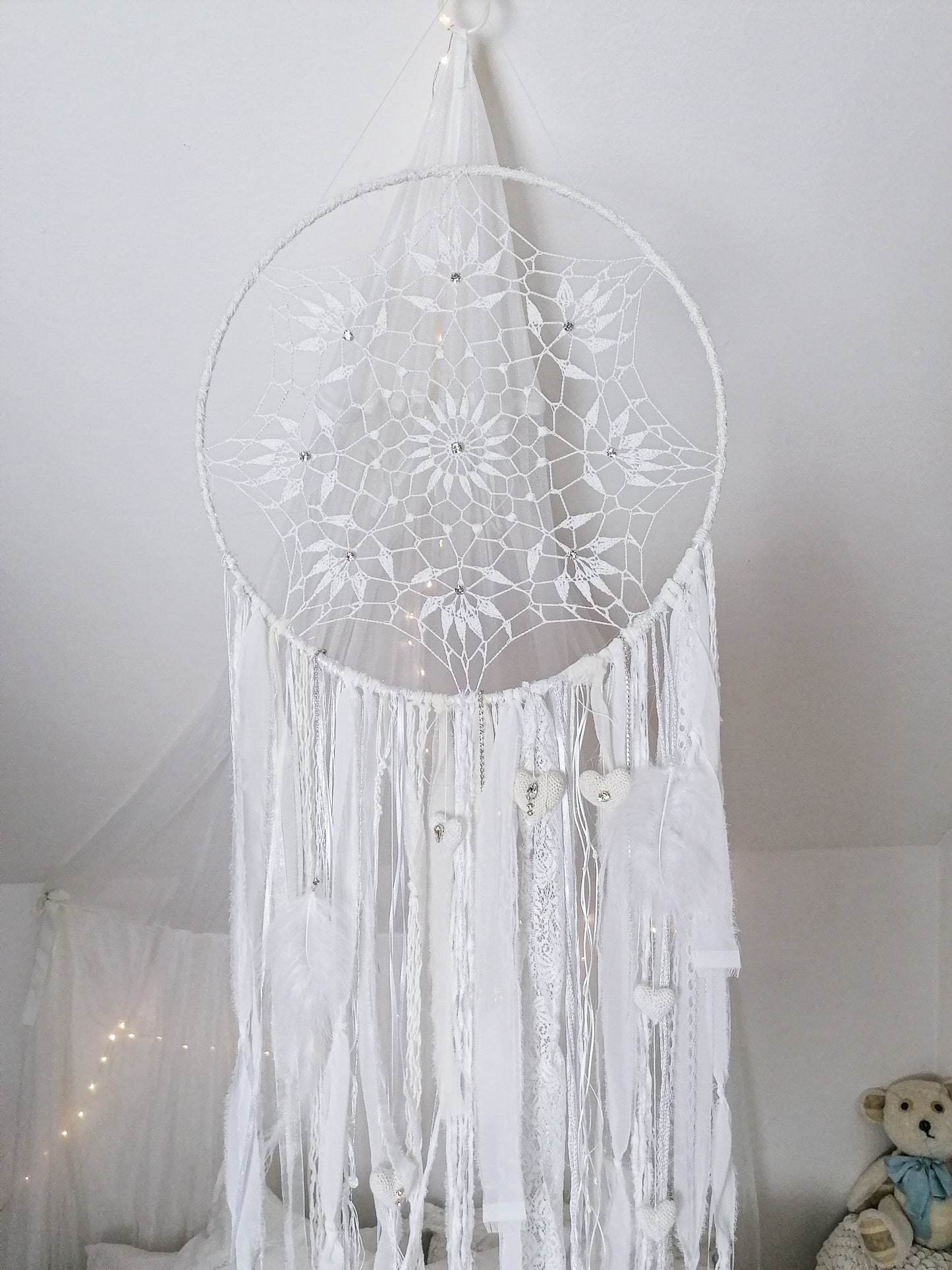 White rhinestone dreamcatcher ⌀ 40 cm