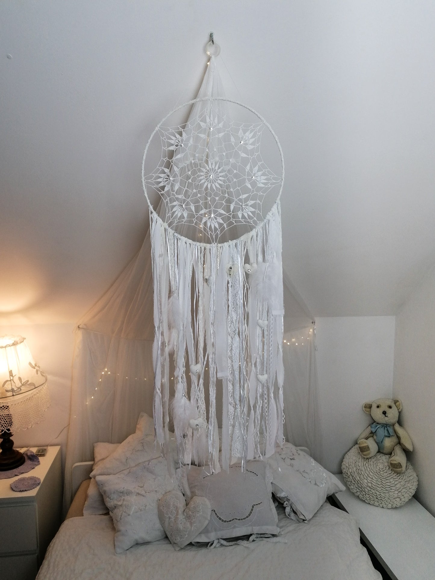 White rhinestone dreamcatcher ⌀ 40 cm