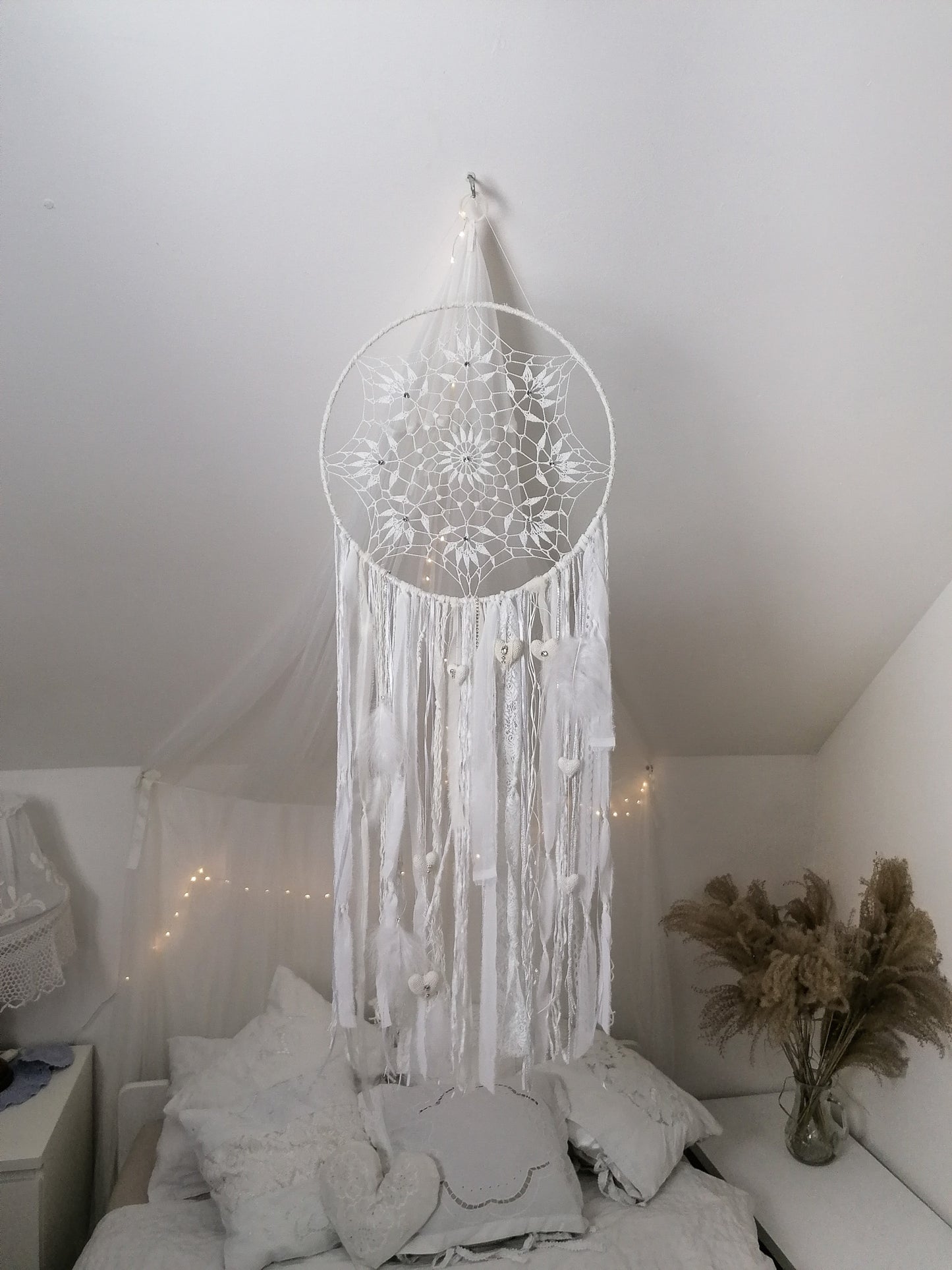 White rhinestone dreamcatcher ⌀ 40 cm