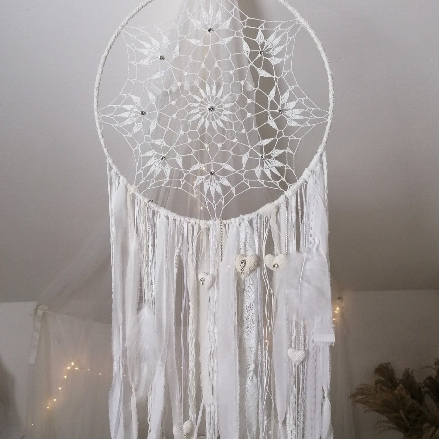 White rhinestone dreamcatcher ⌀ 40 cm