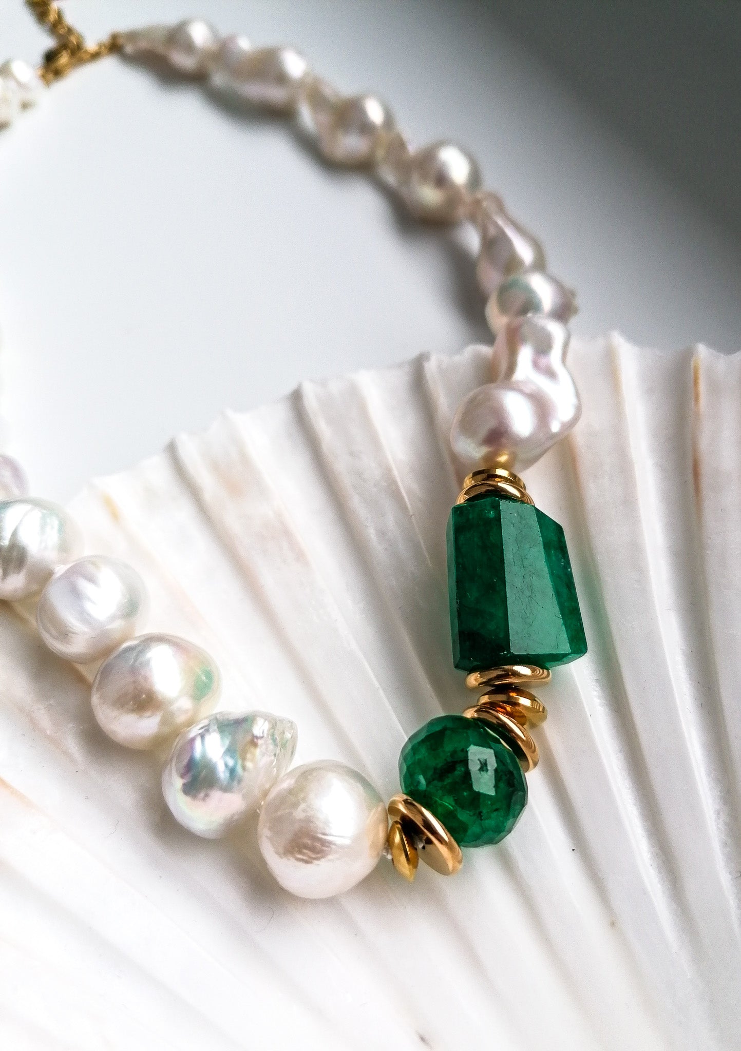 Statement pearl and emerald necklace