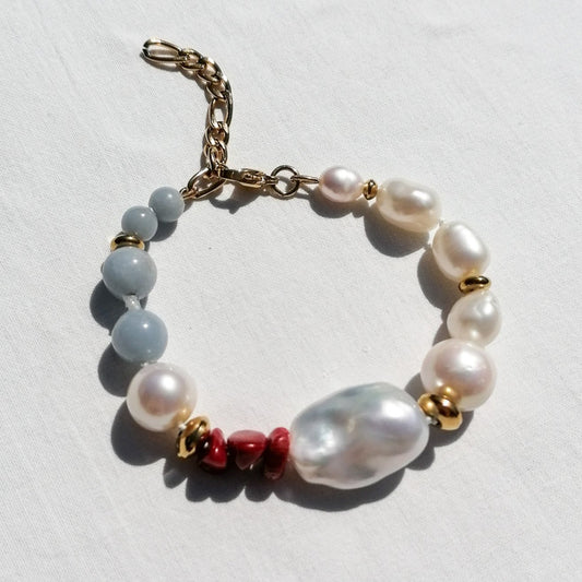 Bracelet - angelite & pearls & coral