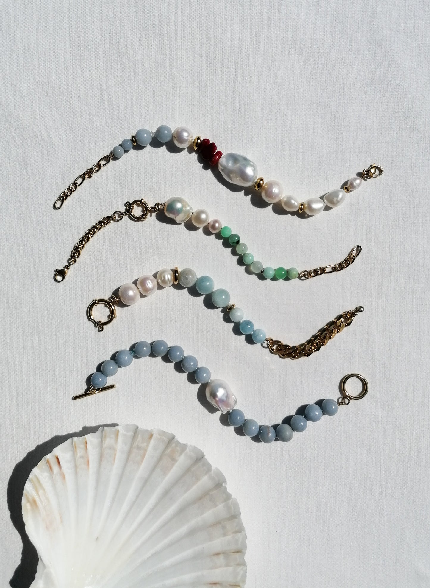 Bracelet - angelite & pearls & coral