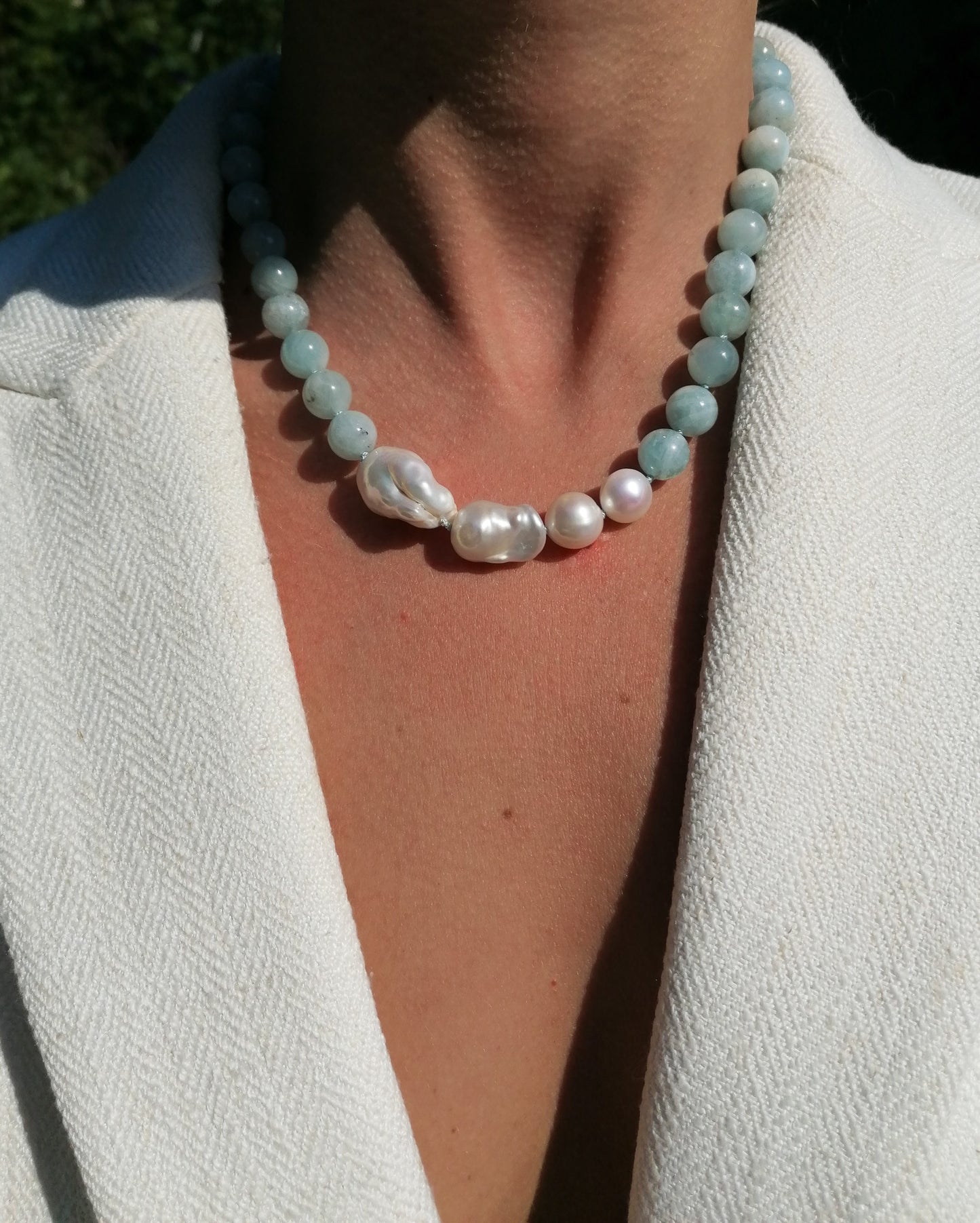 Aquamarin & Perlenkette