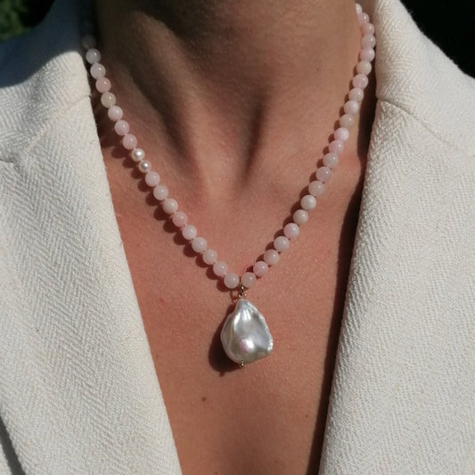 Necklace - morganite & pearl