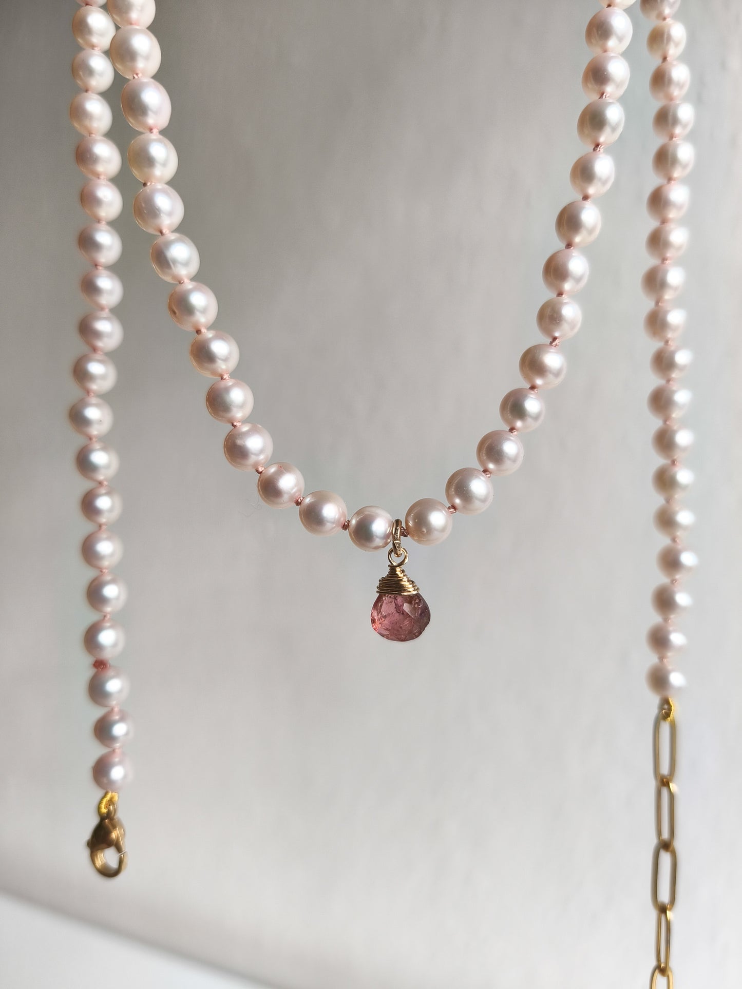 Pink tourmaline and pearl necklace
