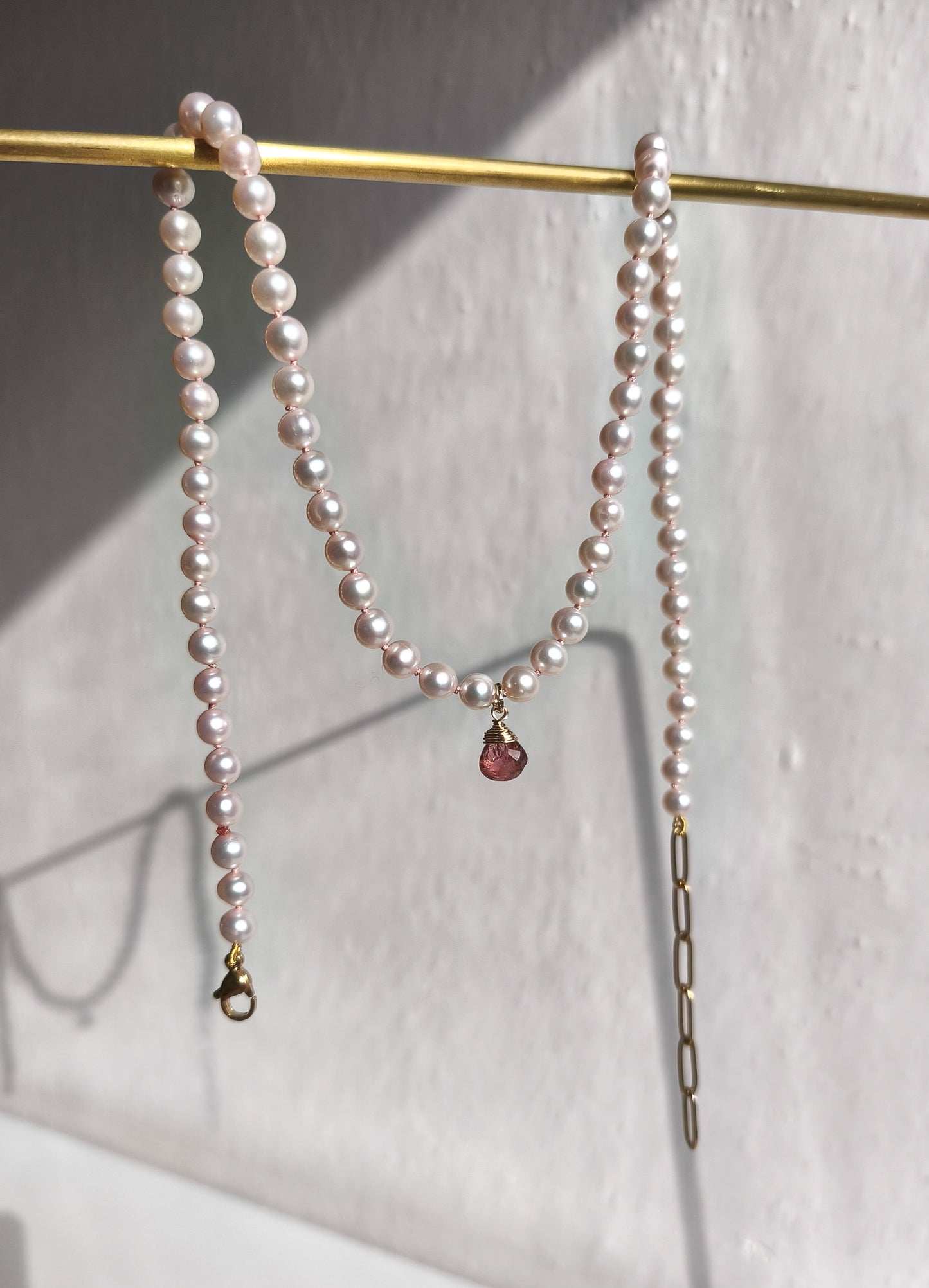Pink tourmaline and pearl necklace