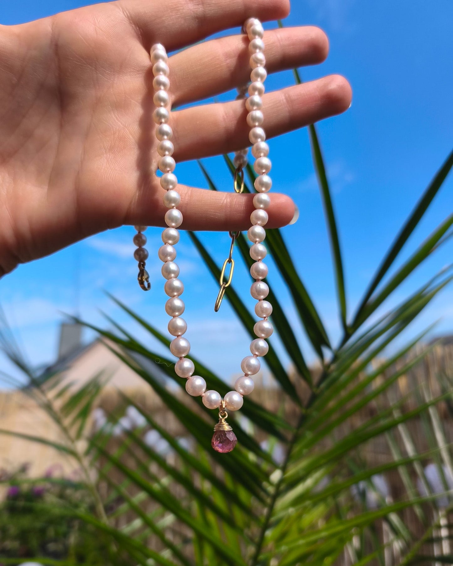 Pink pearl and tourmaline necklace