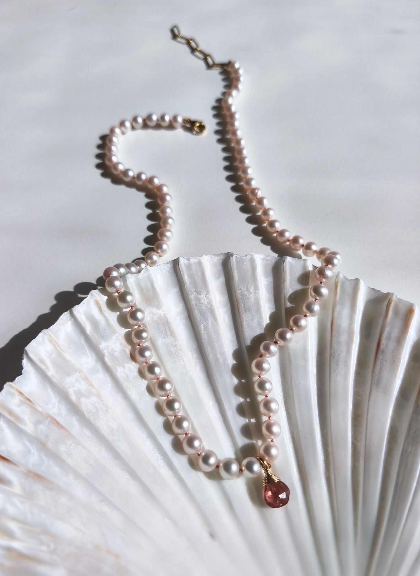 Pink tourmaline and pearl necklace