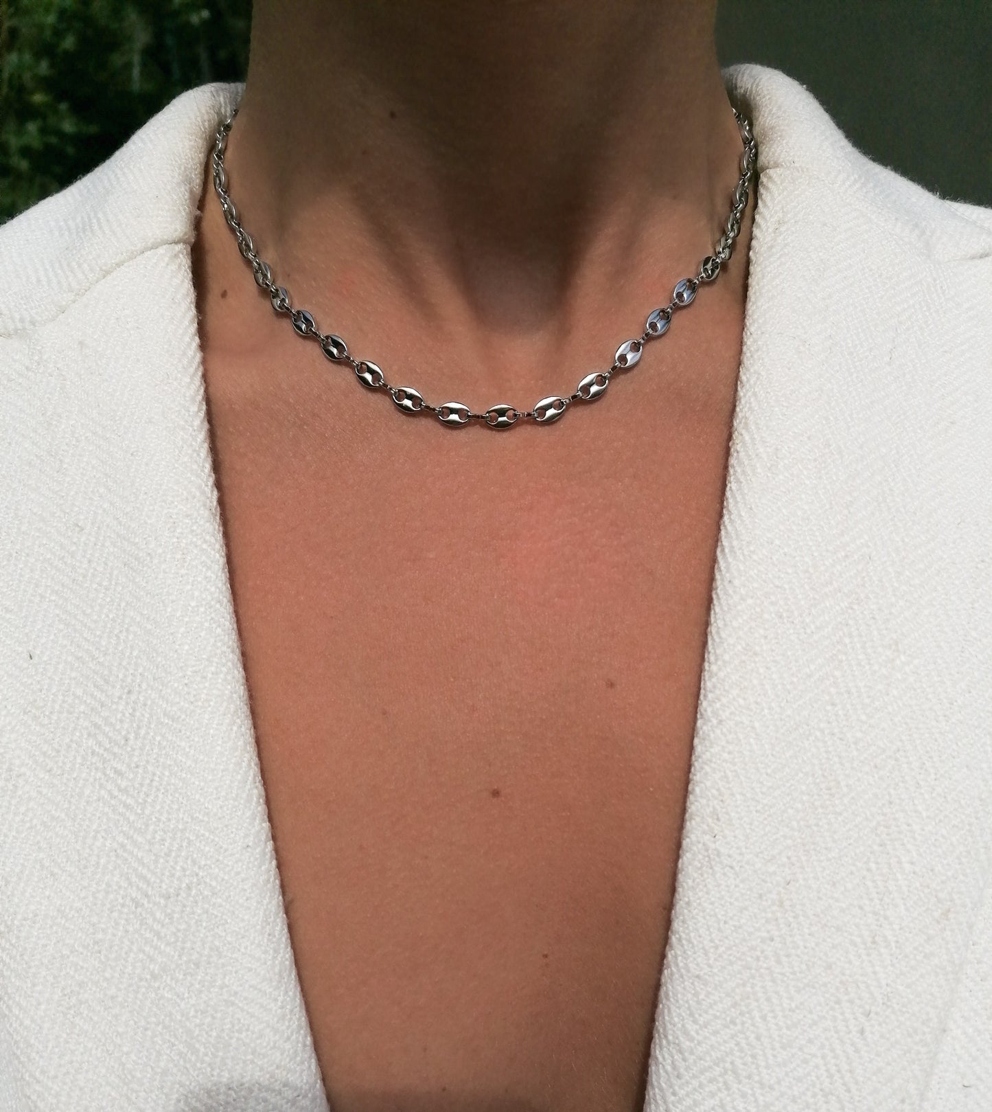 Coffee bean necklace - silver