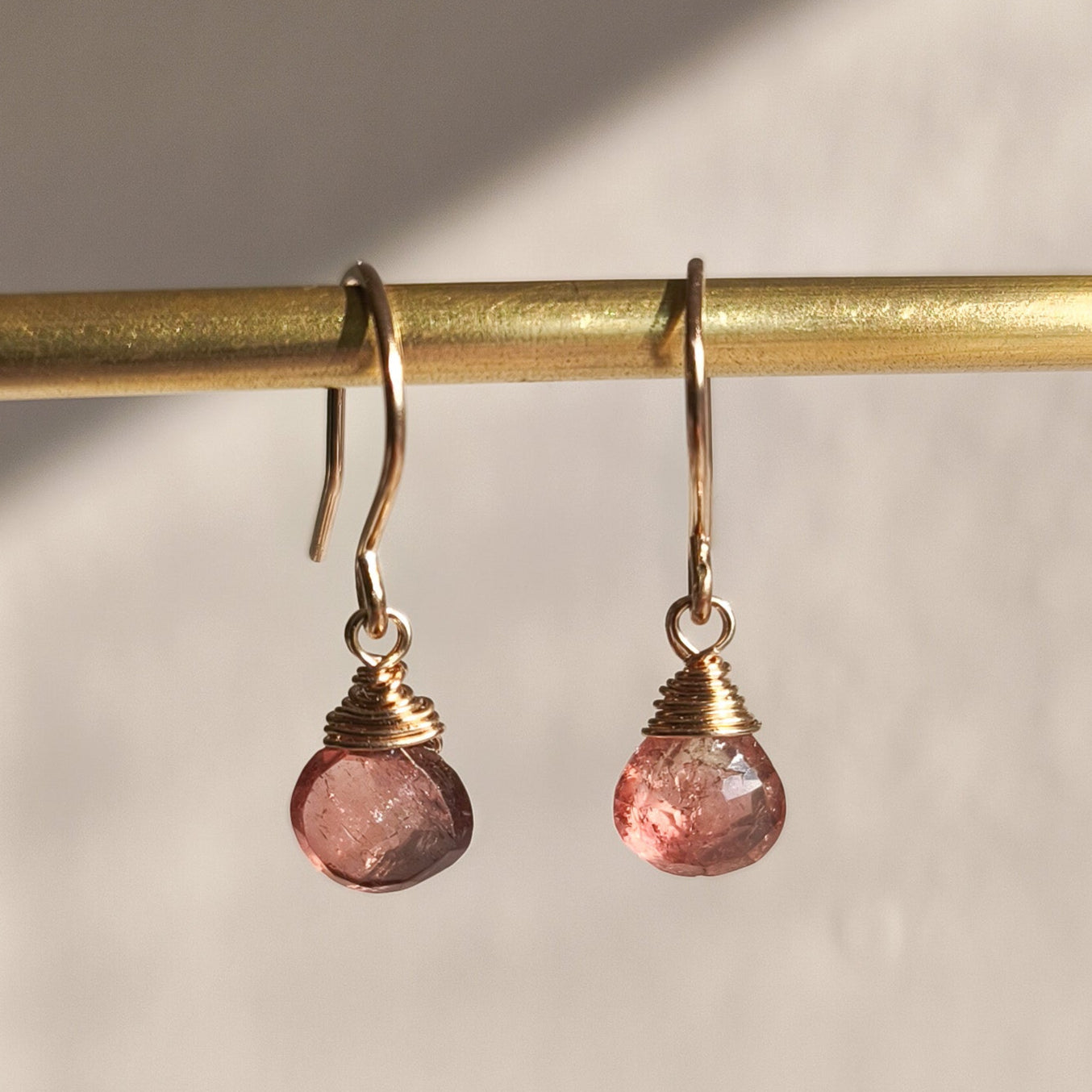 Pink tourmaline drop earrings - 14k gold filled